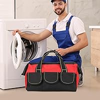 Vista 6 de Cunno 12 bolsas de herramientas de 13 pulgadas a granel para hombres, resistentes, boca ancha, múltiples bolsillos, impermeables, parte inferior