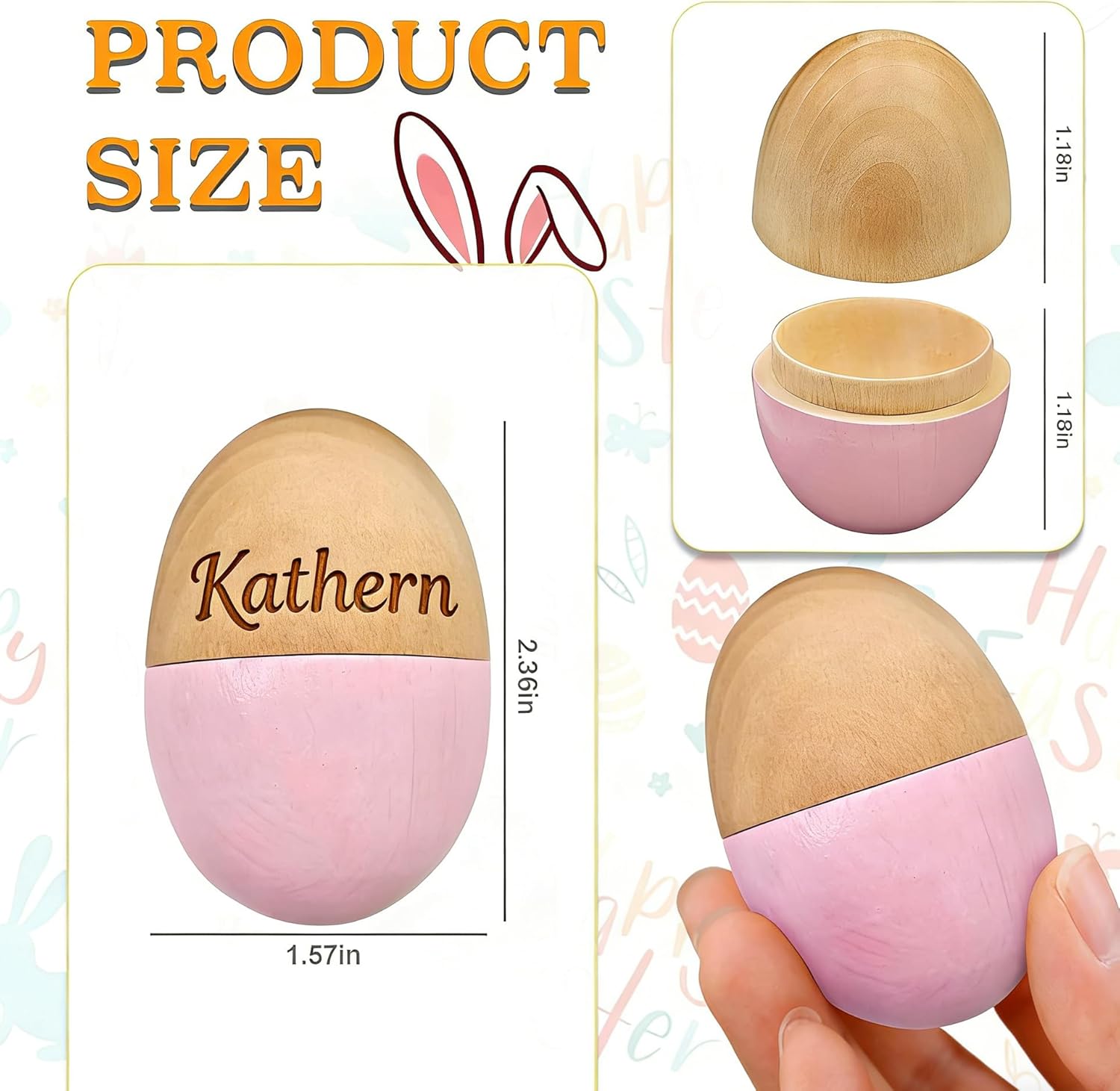 Artsadd Personalized Wooden Easter Egg - Custom Laser Engraved Wood Egg for Kids & Toddlers, Handcrafted Easter Basket Stuffer, Custom Name Easter Decor, Unique Keepsake Gift