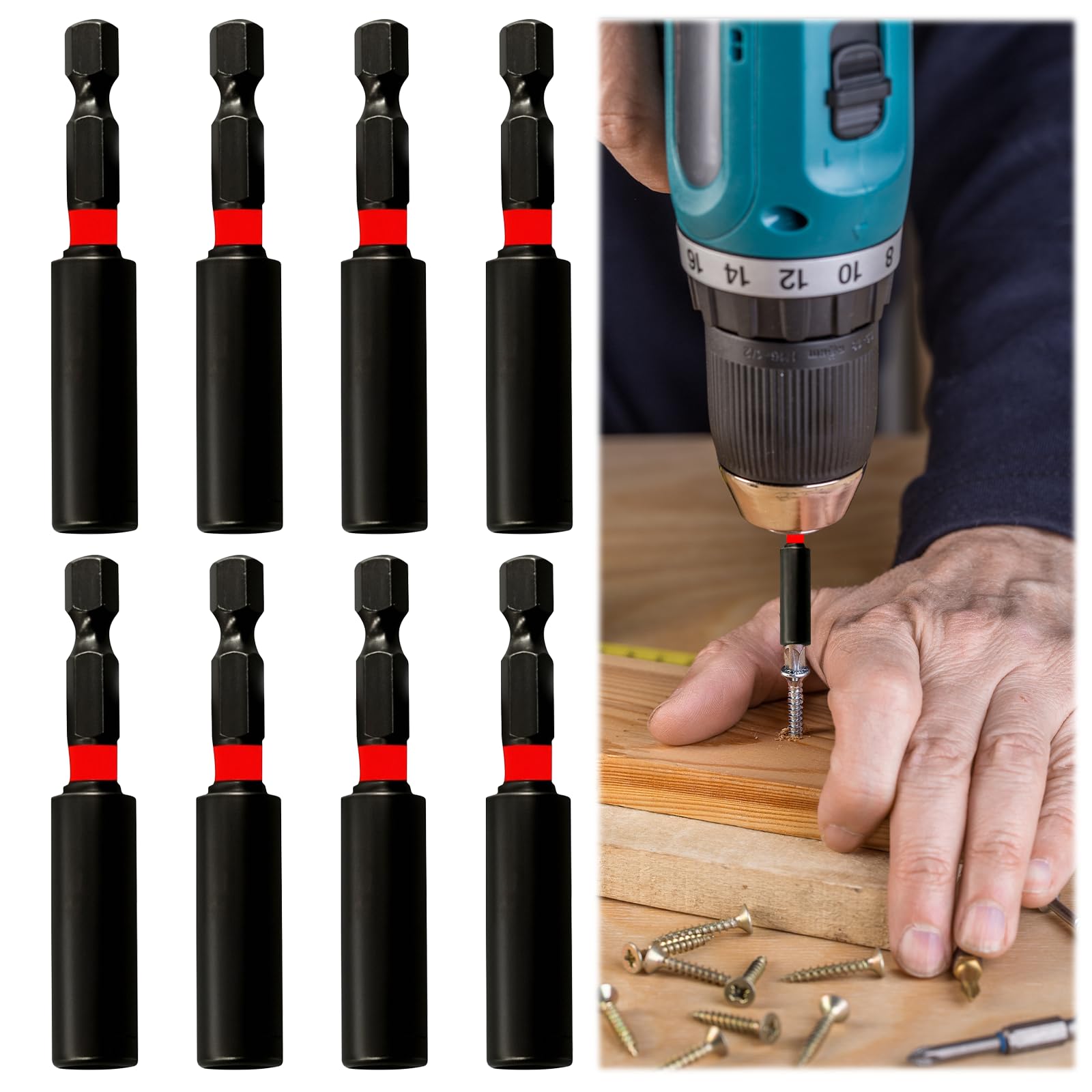 8 Pcs 60mm Magnetic Drill Bit Holder 1/4 Hex Shank Screwdriver Drill Driver Magnetic Bit Holder Extension Hex Bar Holder, Multifunctional Impact Driver Holder for Household Industrial Tools