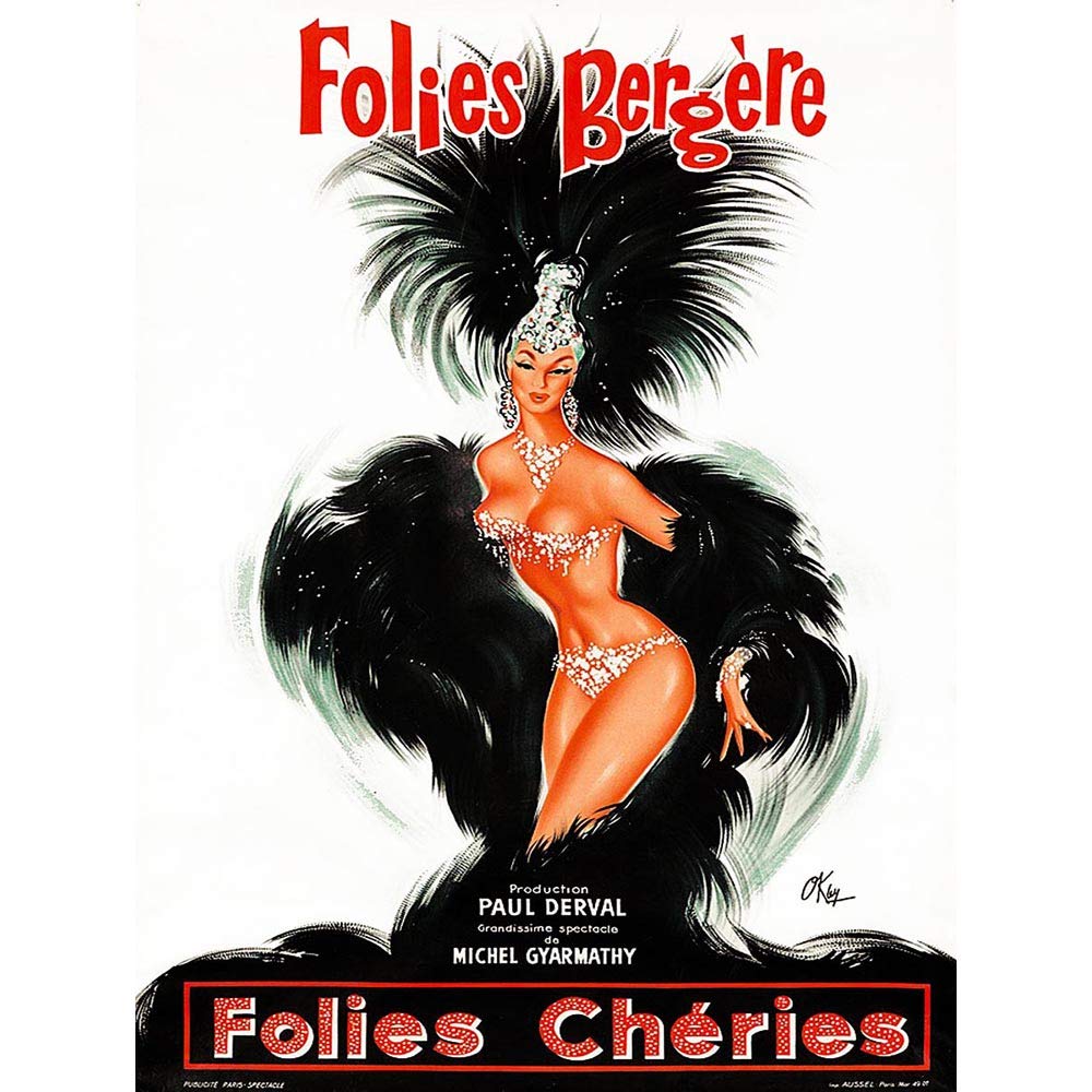 Wee Blue Coo Advert Theatre Cabaret Folies Bergere Showgirl Feather France Art Print Poster Wall Decor 12X16 Inch