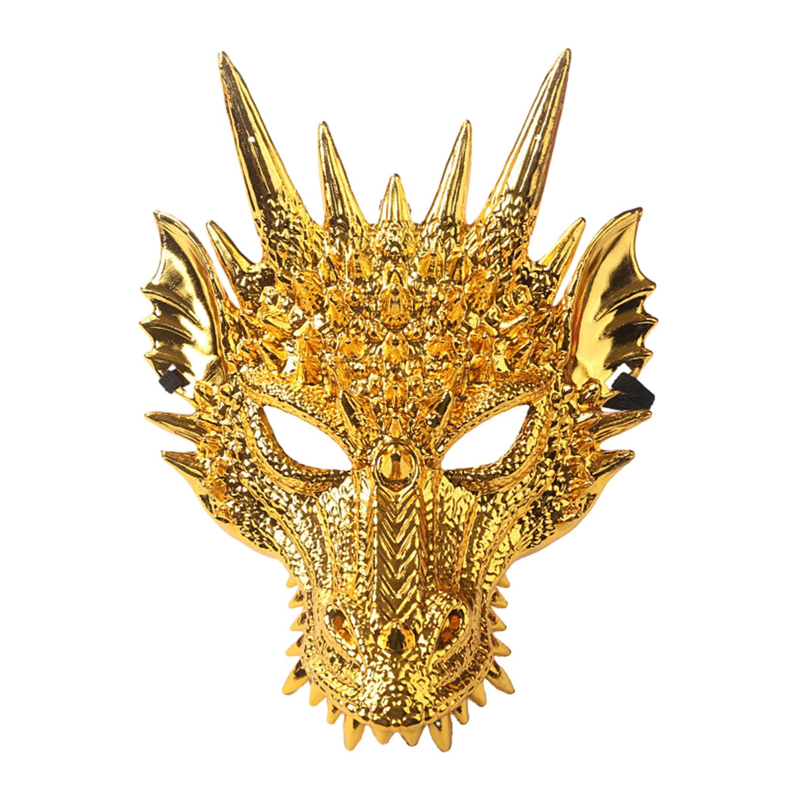 Altsuceser 3D Dragon-Mask, Cosplay-Mask Dragon's Head-Mask Scary Animal Half Face-Masks for Adults Men Golden