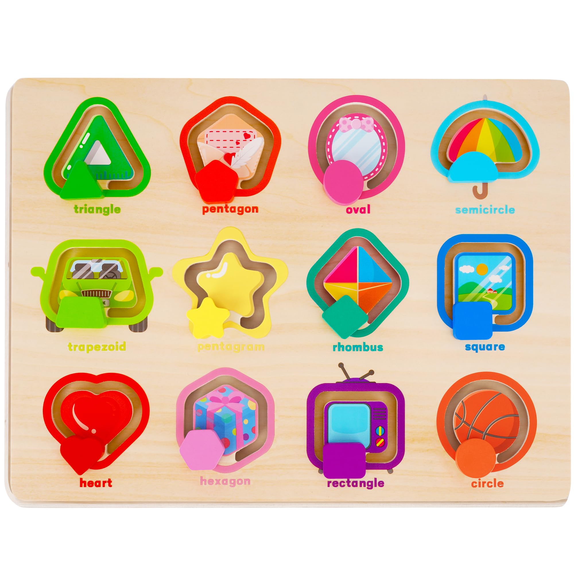 Melofaver Montessori Wooden Color Movable Shape Board Puzzle for Toddlers