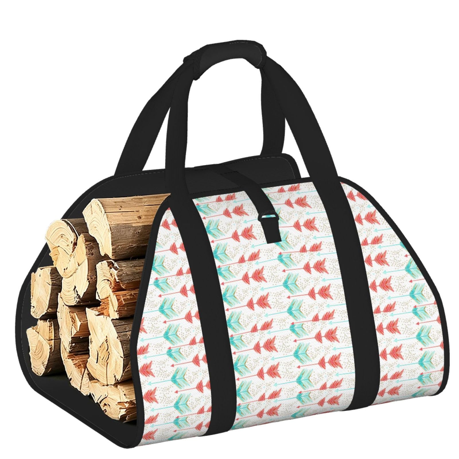 Ayyqwe Black Coral And Teal Arrows Print Firewood Bag Wood Waterproof Versatile Camping Picnic Storage Daily Home