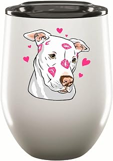 Gift for Pet Lovers Pit Bull Dog with Hearts and Kisses Design 12oz Wine Tumbler Cup