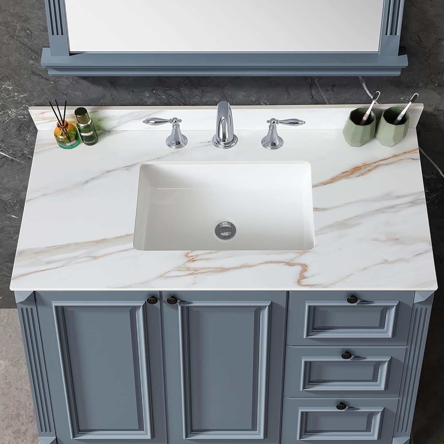 43 Inch Bathroom Vanity Top with Undermount Rectangular Sink, 4" Backsplash, Pre-Drilled 3 Faucet Holes, 43"x22" Vanity Sink Tops for Bathroom Vanity Replacement (Cabinet Not Included)