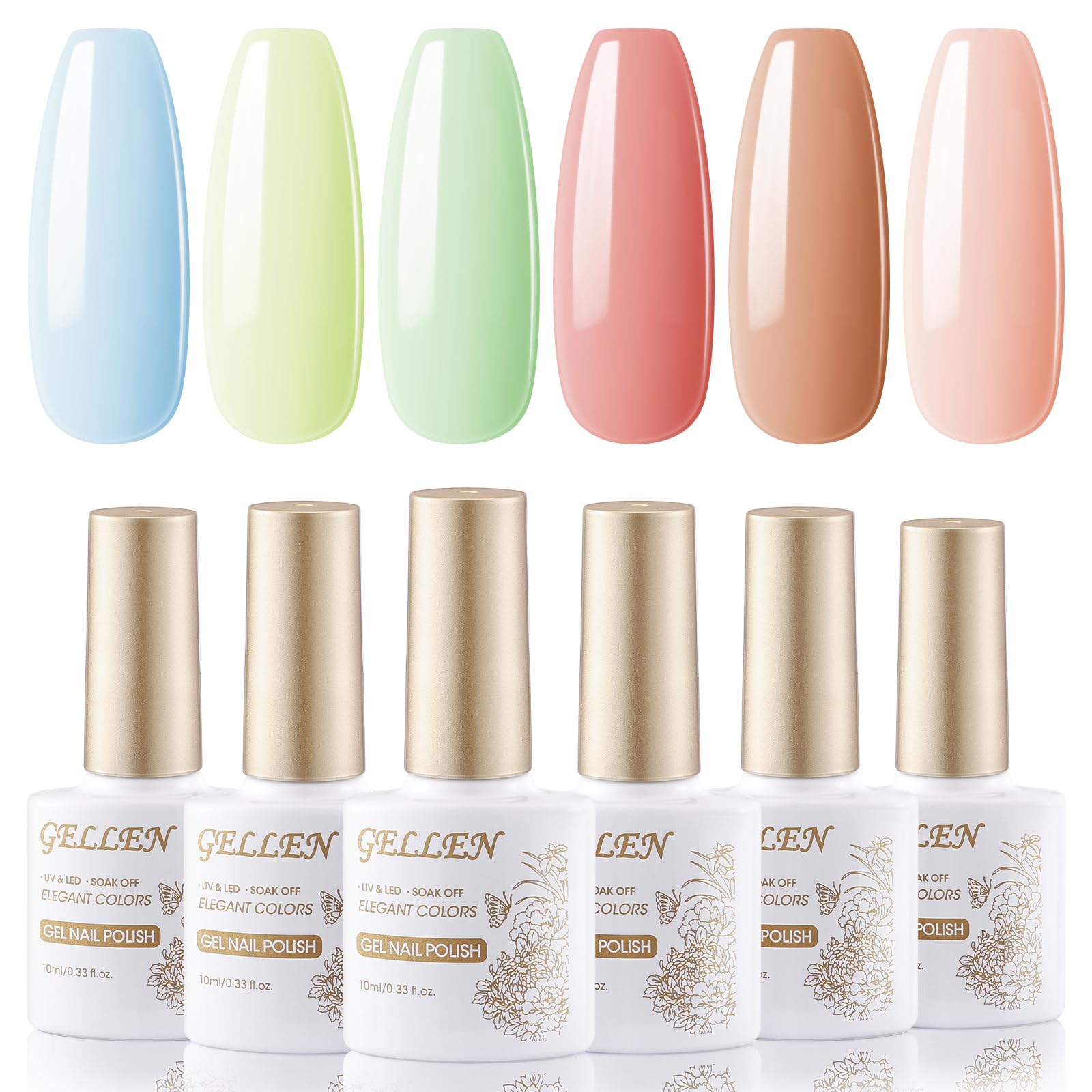 GellenGel Nail Polish Set - Bright Candy 6 Colors Fresh Sweet Tones, Summer Trendy Girly Soak Off UV Cured Gel Polish Gift for Manicurists, Color Number 059, 099, 103, 108, 117, 247