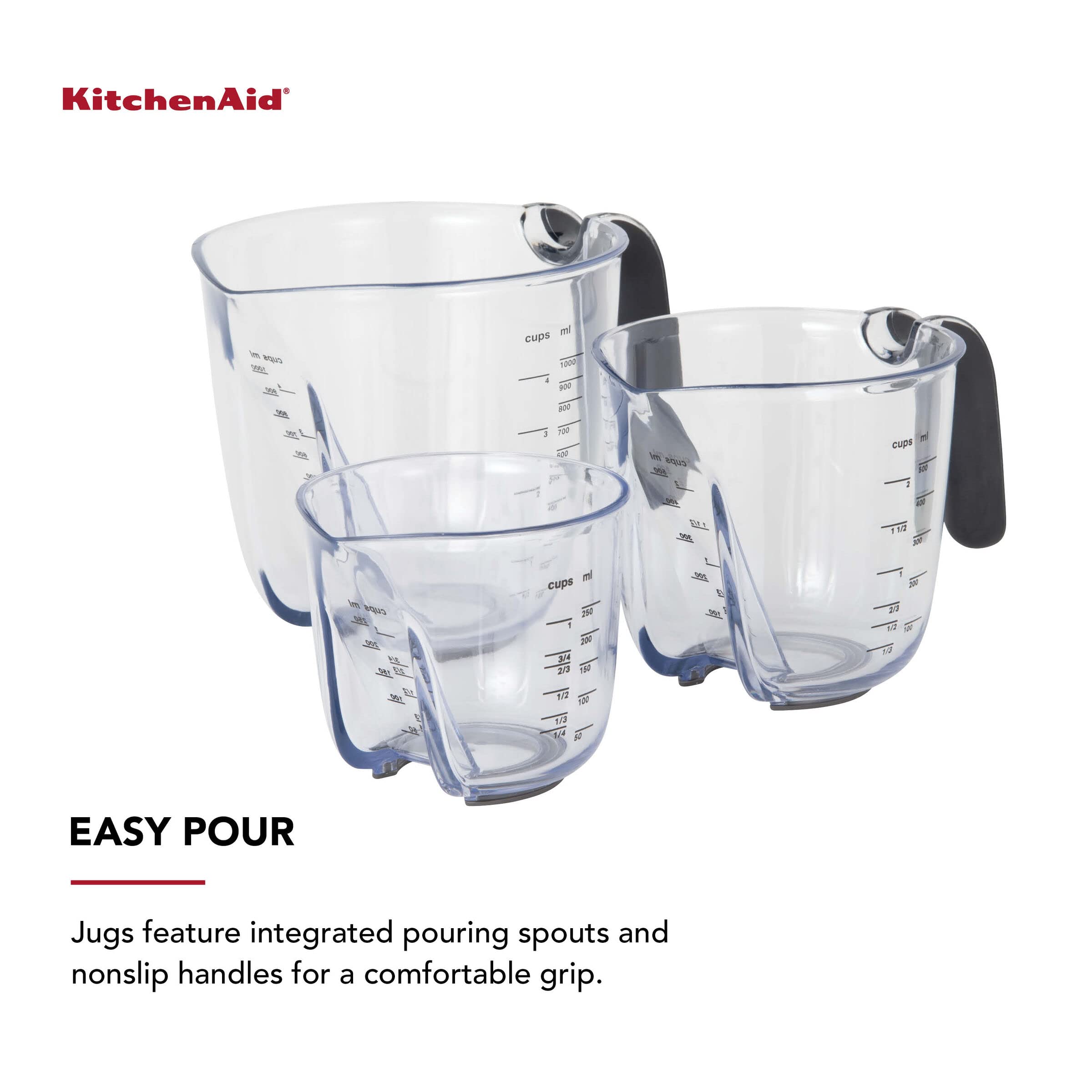 KitchenAid Set di 3 misurini universali Easy View, trasparenti, con manici neri