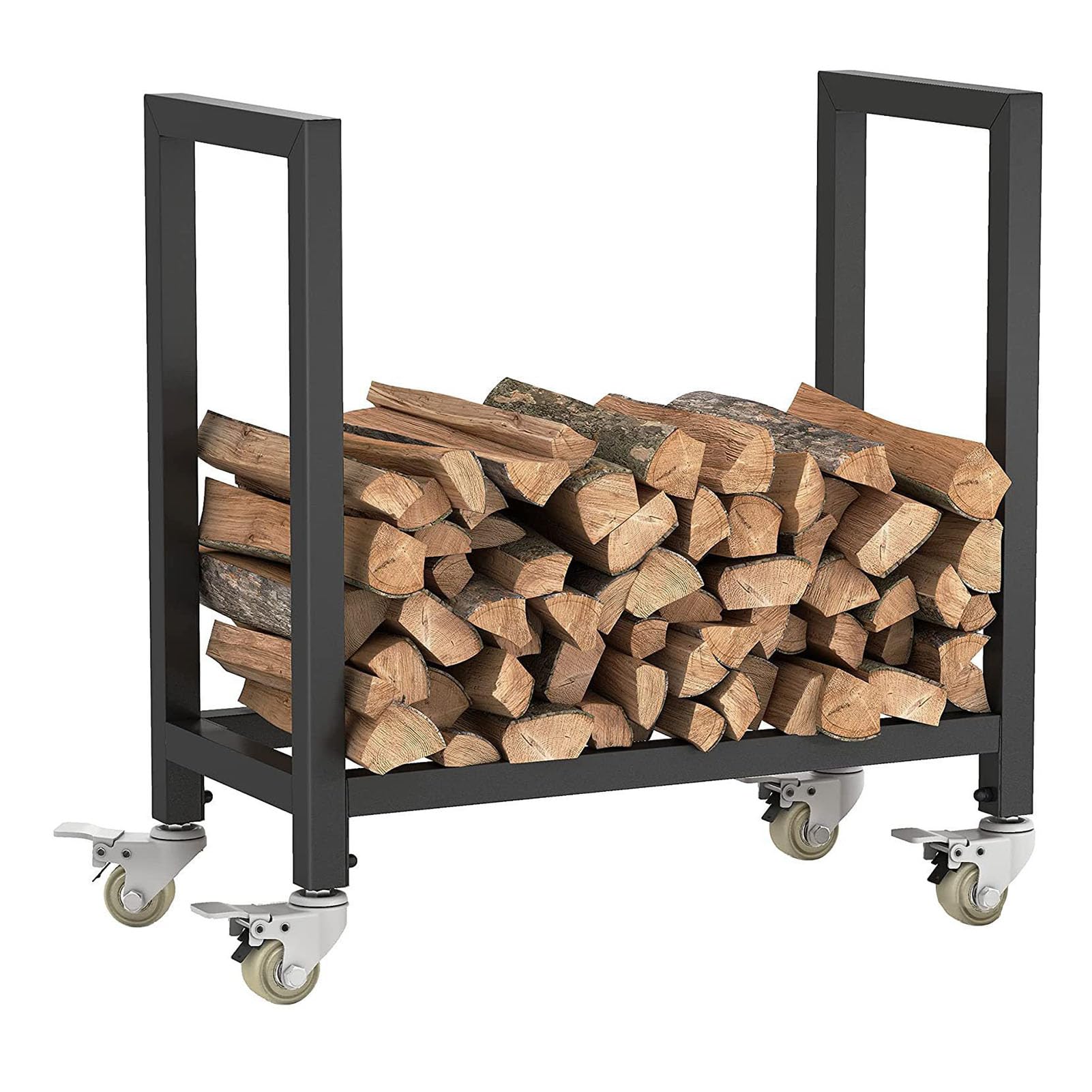 Brennholzständer Holzhalter Mit Rädern，holzkarren Für Innen- Und Außenbereiche，metallregal Zur Lagerung Von Brennholzscheiten，für Terrasse Deck Und Veranda Holzstapel-aufbewahrungsregal