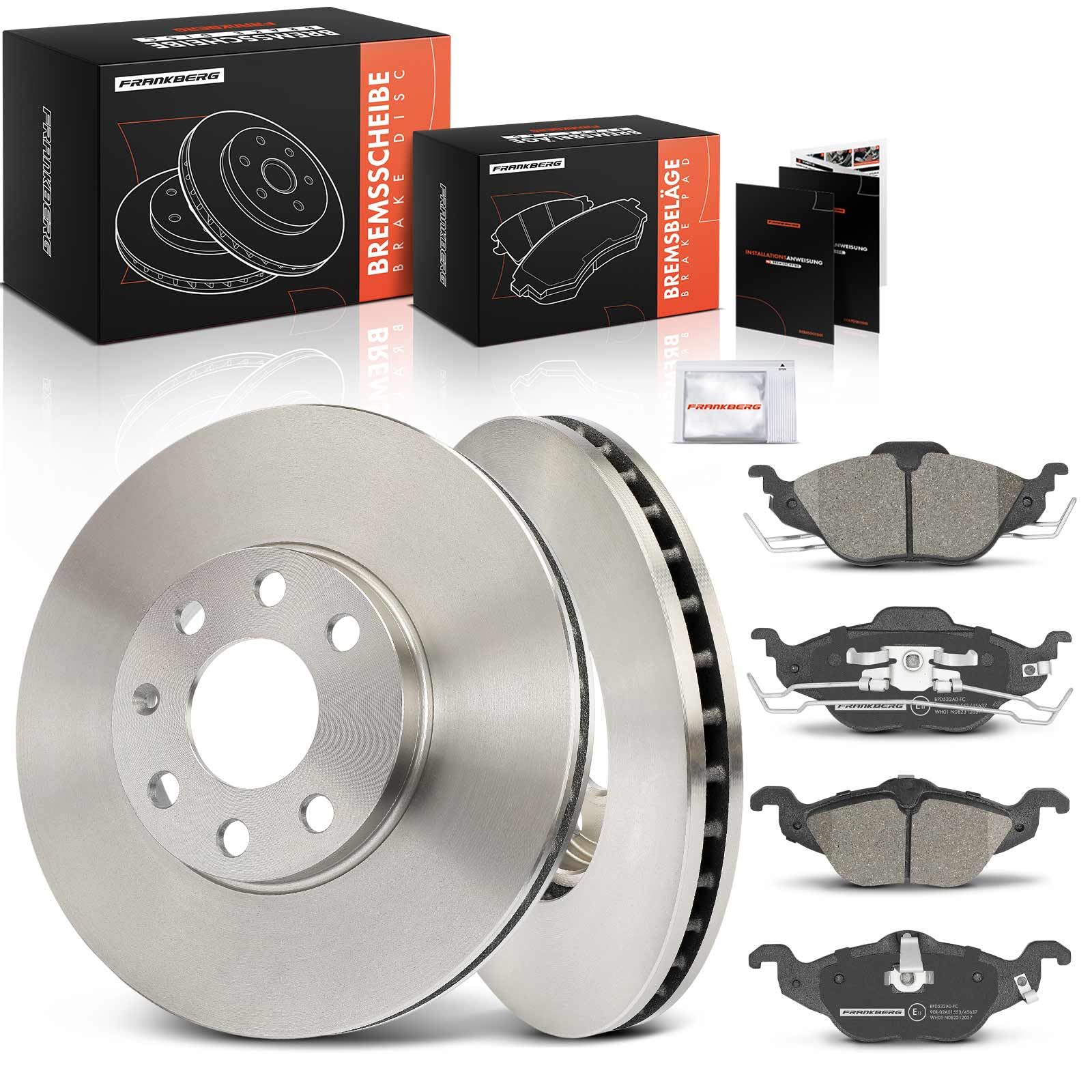 Frankberg 2 discos de freno 4 pastillas de freno | Compatible con: Astra G Classic T98, Caravana Astra G T98, Caravana clásica Astra G F35, Astra MK IV (G) Cabriolet T98