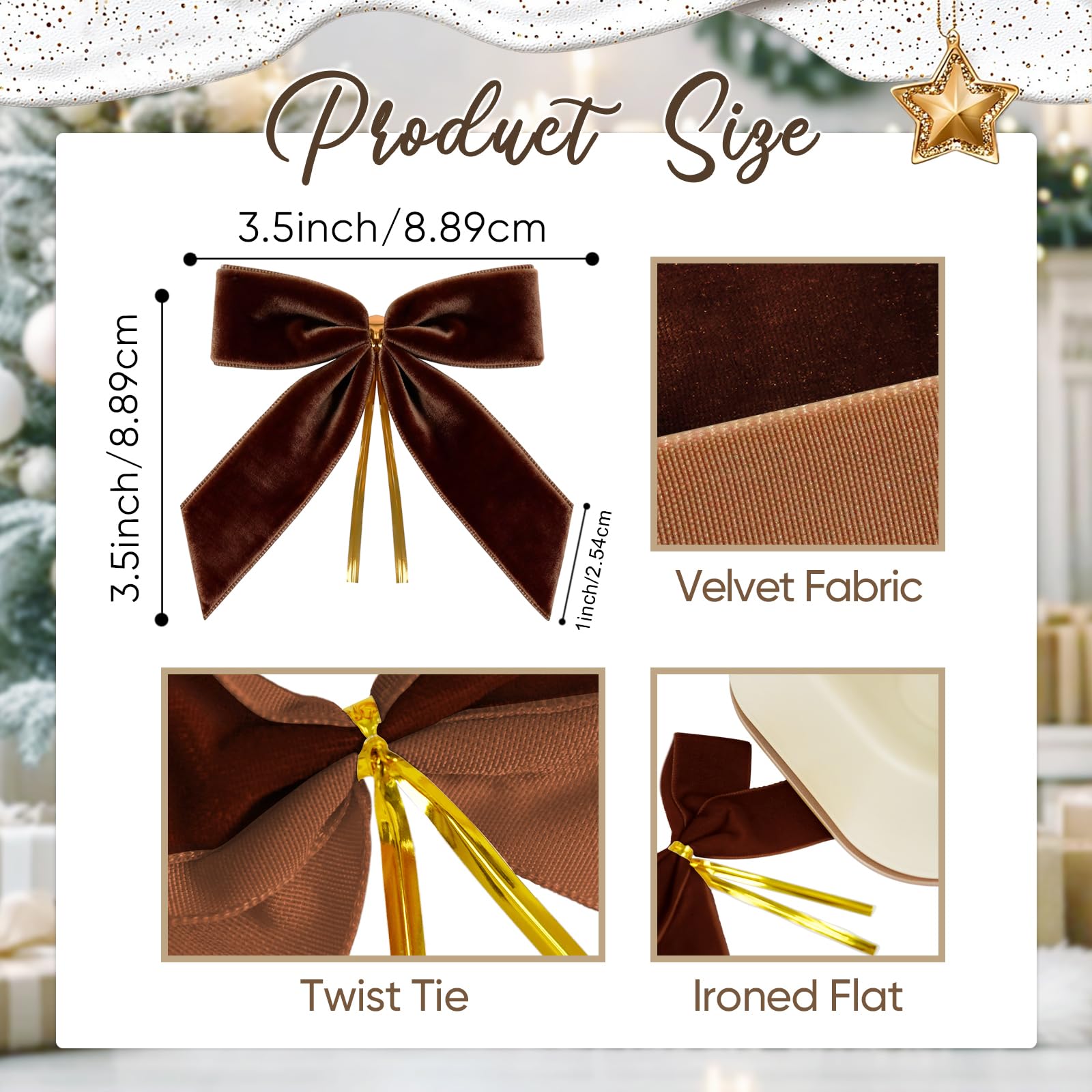 24 Pcs Burgundy Velvet Bows For Christmas Tree, Wreath, Gift