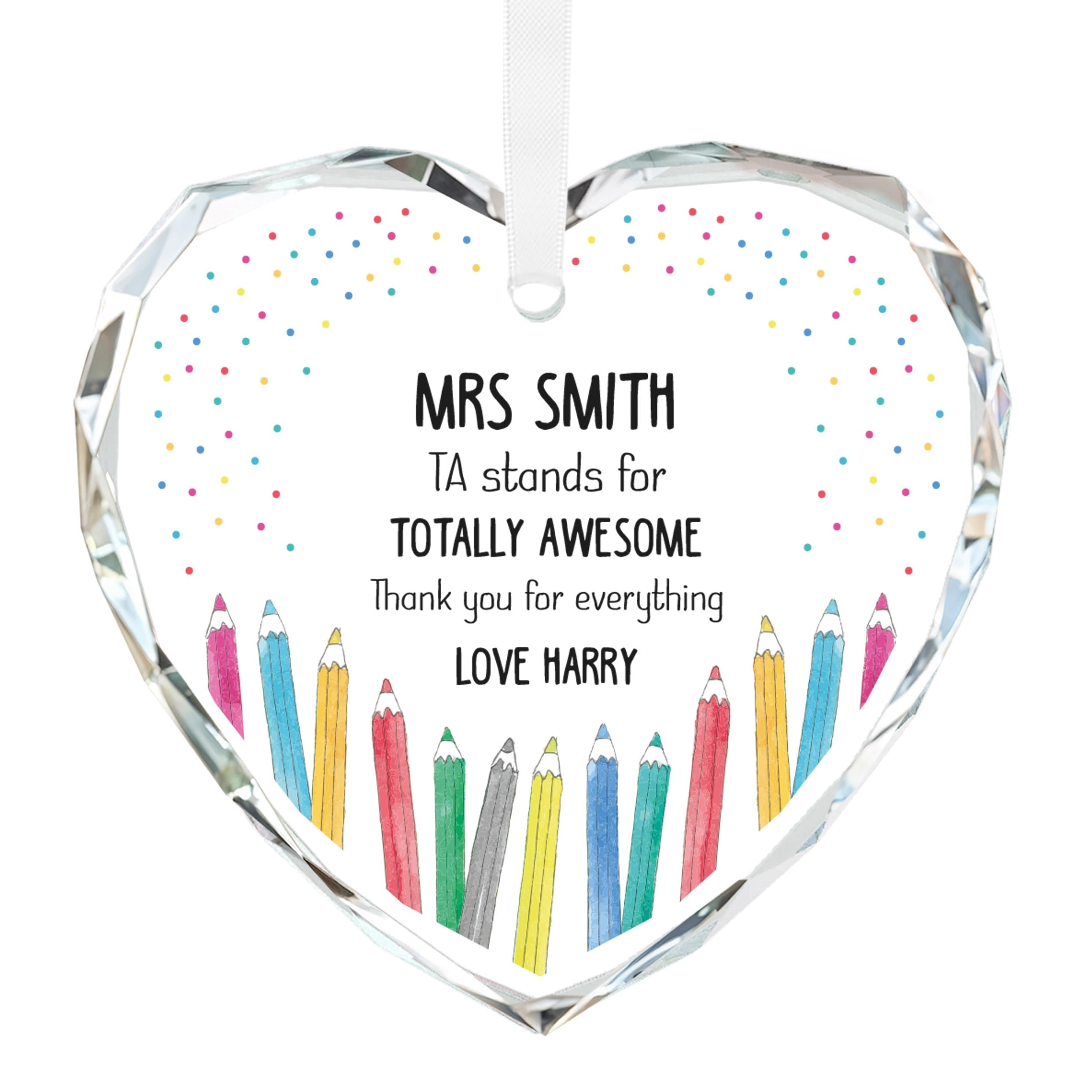 Beecreative Personalised Teacher Assistant Gifts - Crystal Hanging Ornament - TA Thank You Present - With Gift Bag