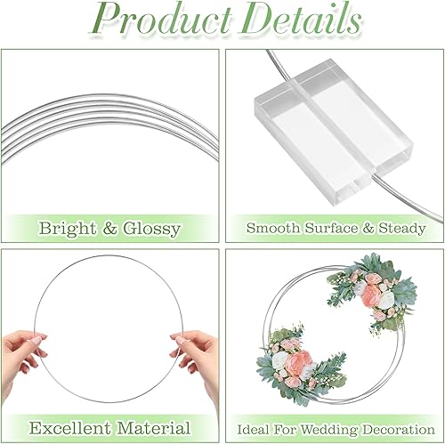 Miniatura 3 de OurWarm 24 piezas de decoración de mesa de aro floral de metal de 12 pulgadas, centros de mesa de boda plateados para mesas con base acrílica,