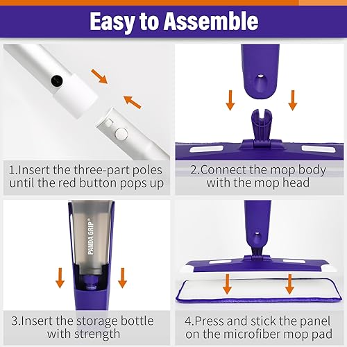 Miniatura 7 de Trapeadores para limpieza de suelos, mopa rociadora húmeda y seca con botella de spray recargable y 3 almohadillas de microfibra lavables, uso