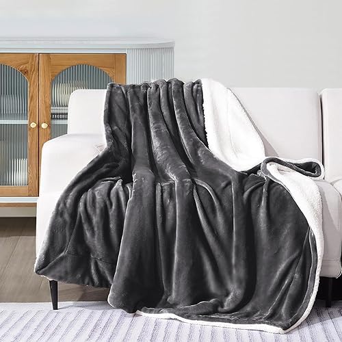 Vista 113 de IR Imperial Rooms Mantas Sherpa tamaño Queen – Mantas gruesas y cálidas para invierno, reversible, suave y esponjosa, tamaño Queen para cama, Morado
