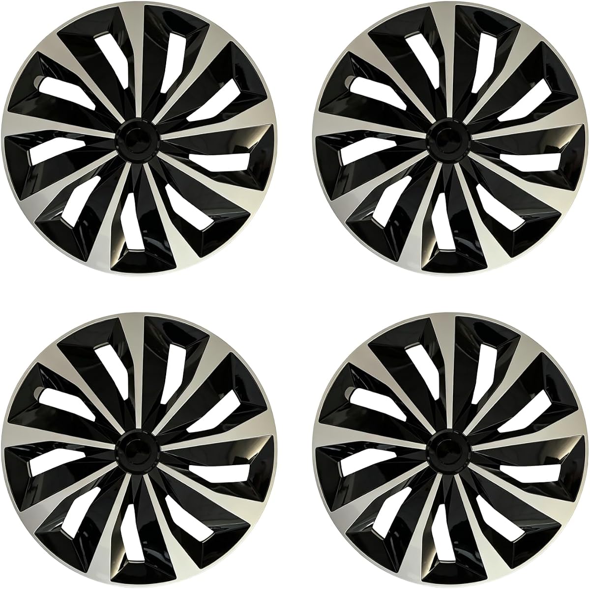 Tapacubos de 15 pulgadas de repuesto ABS para ruedas de acero (sin aleación), juego de 4 a presión | Elegante y duradera R15 Cubierta de rueda de ajuste universal Tapas de cubo Llantas de hierro Tapa de neumático Actualice sus autos, camiones, sedanes, SUV, furgonetas (15", negro)