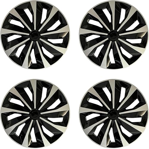 15 inch Hubcaps ABS Replacement for Steel Wheel（Non-Alloy） Snap-on Set of 4 | Stylish Durable R15 Universal-fit Wheel Cover Hub Caps Iron Rims Tire Cap Upgrade Your Cars Trucks Sedans SUV Vans（15"，Black）