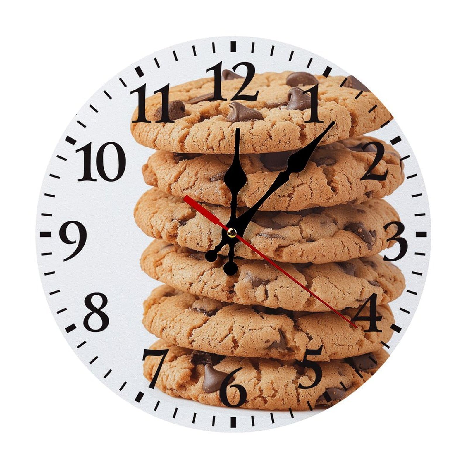 QMNLKH Biscuit Wall Clock for Home, Battery Operated Clock for Hotel, Round Wall Clock with Arabic Numerals Black, Easy to Read, Non-Ticking Clocks for Living Room 30 * 30cm