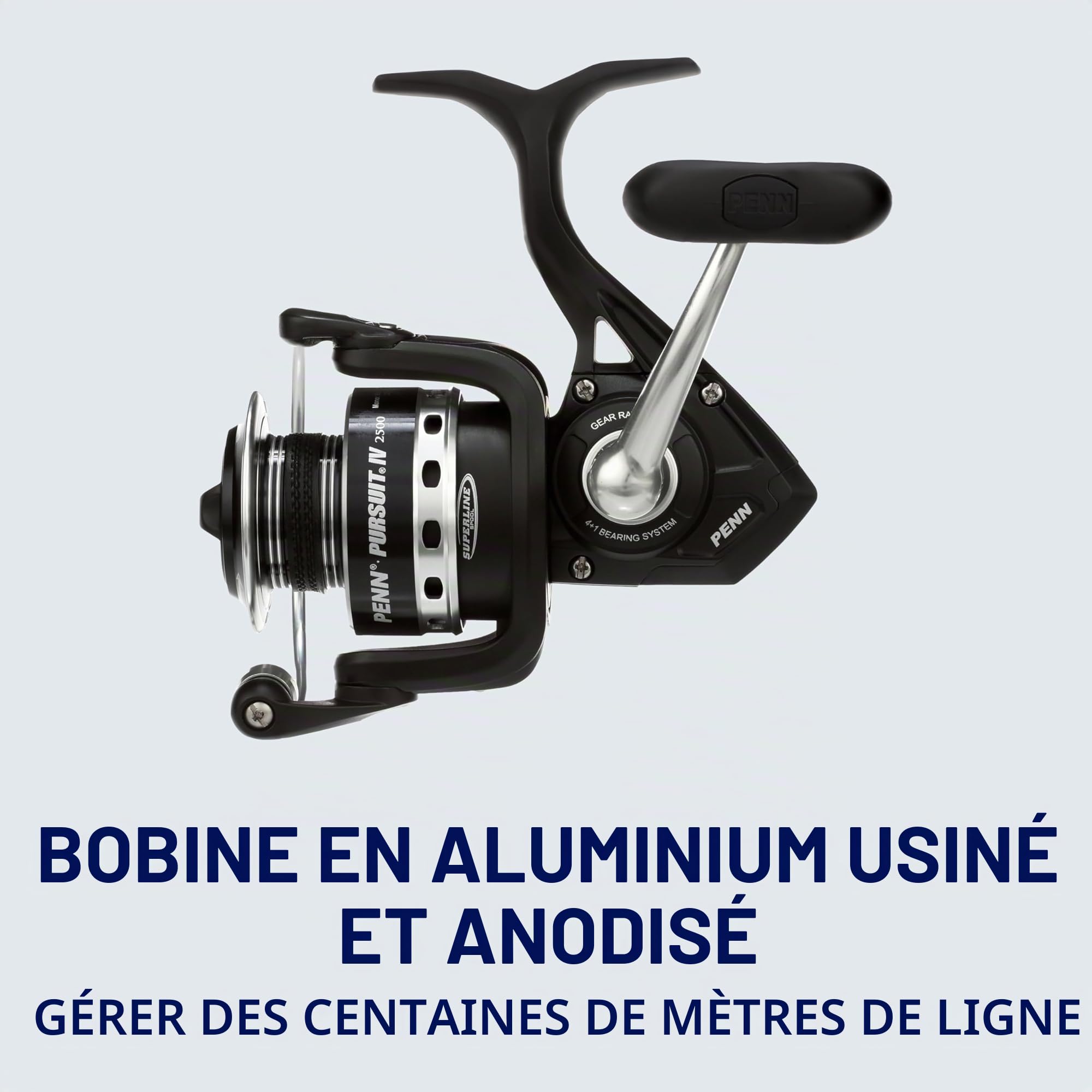 Penn Pursuit IV Moulinet de pêche en mer – Moulinet de pêche en Eau salée – Moulinet de leurre pour Une Utilisation Polyvalente, Bateau, Kayak, Rivage, Noir argenté