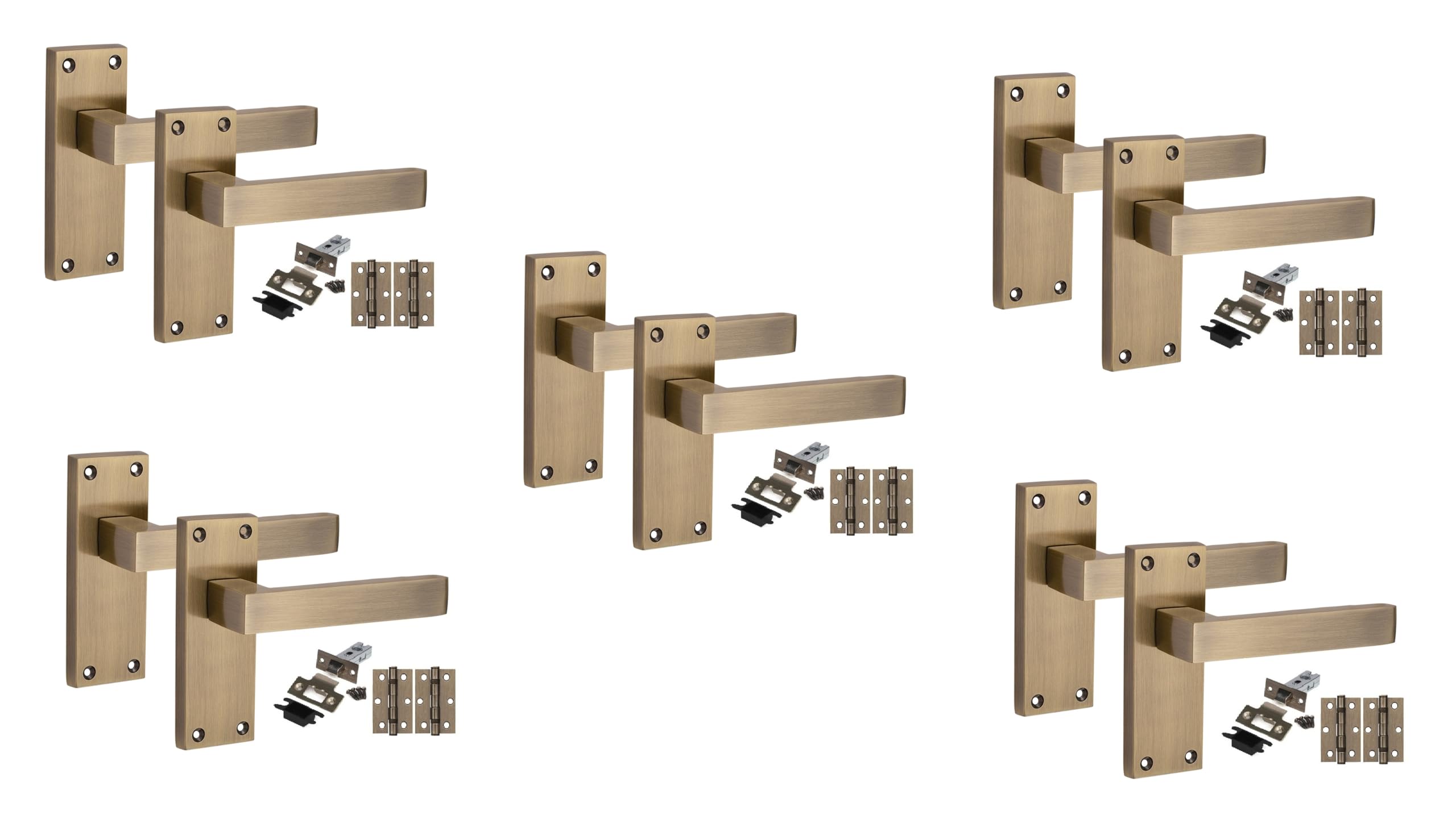 Golden Grace Antique Brass 5 Pair Victorian Delta Internal Door Handle Sets 120 X 40Mm With 2.5" Latch & Hinges