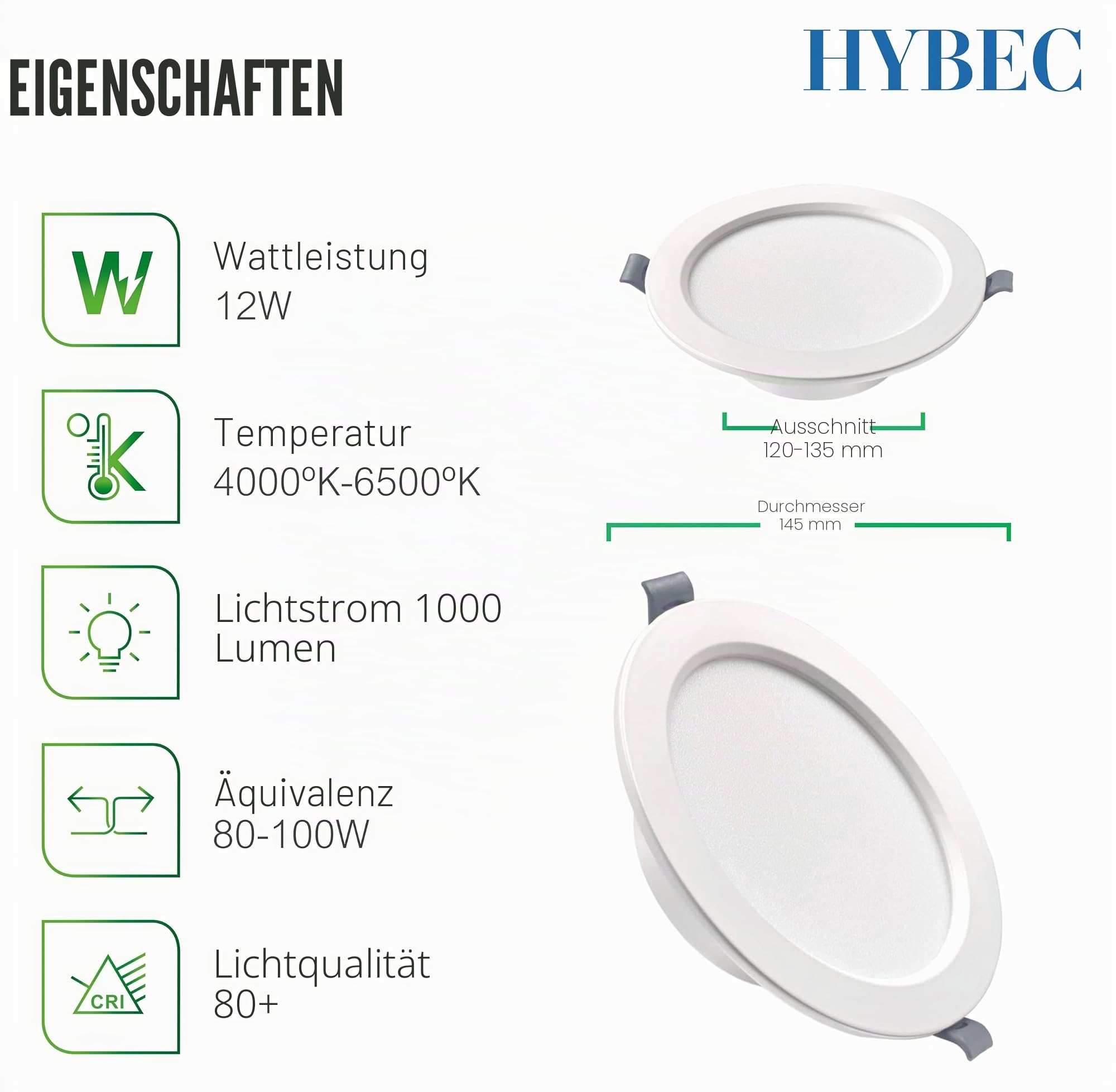 LED Einbaustrahler Flach, Spots Deckenleuchte, Einbauleuchten, Downlight, Panel Light, 12W (20er Pack)