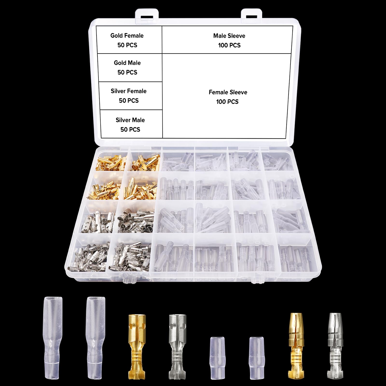 400 Pièces 3.9mm Bullet Connecteurs Kit, Bullet Mâle et Femelle Fil Bornes Connecteur, avec Manchons Isolants, pour Moto Moto Voiture Camion Scooter Bateaux, Dorés/Argent