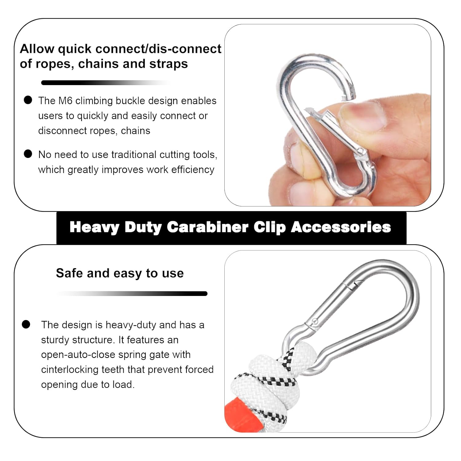 2.36'' Carabiner Clips, 1/4 Inch Heavy Duty Galvanized Steel Spring Snap Hook, Small Carabiner Clip 260LBS Holding Capacity Quick Link Clip Keychain for Hammock Dog Leash & Camping Gym(40 PCS M6) - Image 3