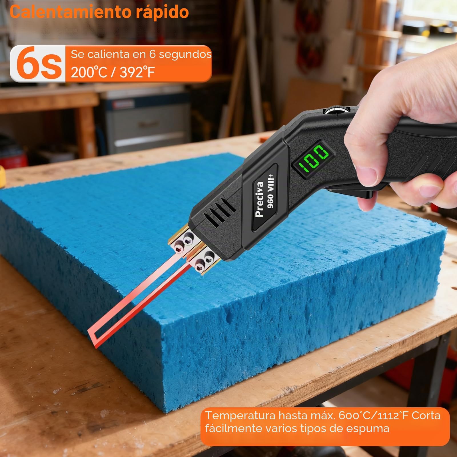 Preciva Cortador De Espuma EléCtrico con 4 Cuchillas 100mm/200mm,Cuchillo Caliente Cortador De Espuma para Cortar Espuma Ligera, Cuero y Esponja