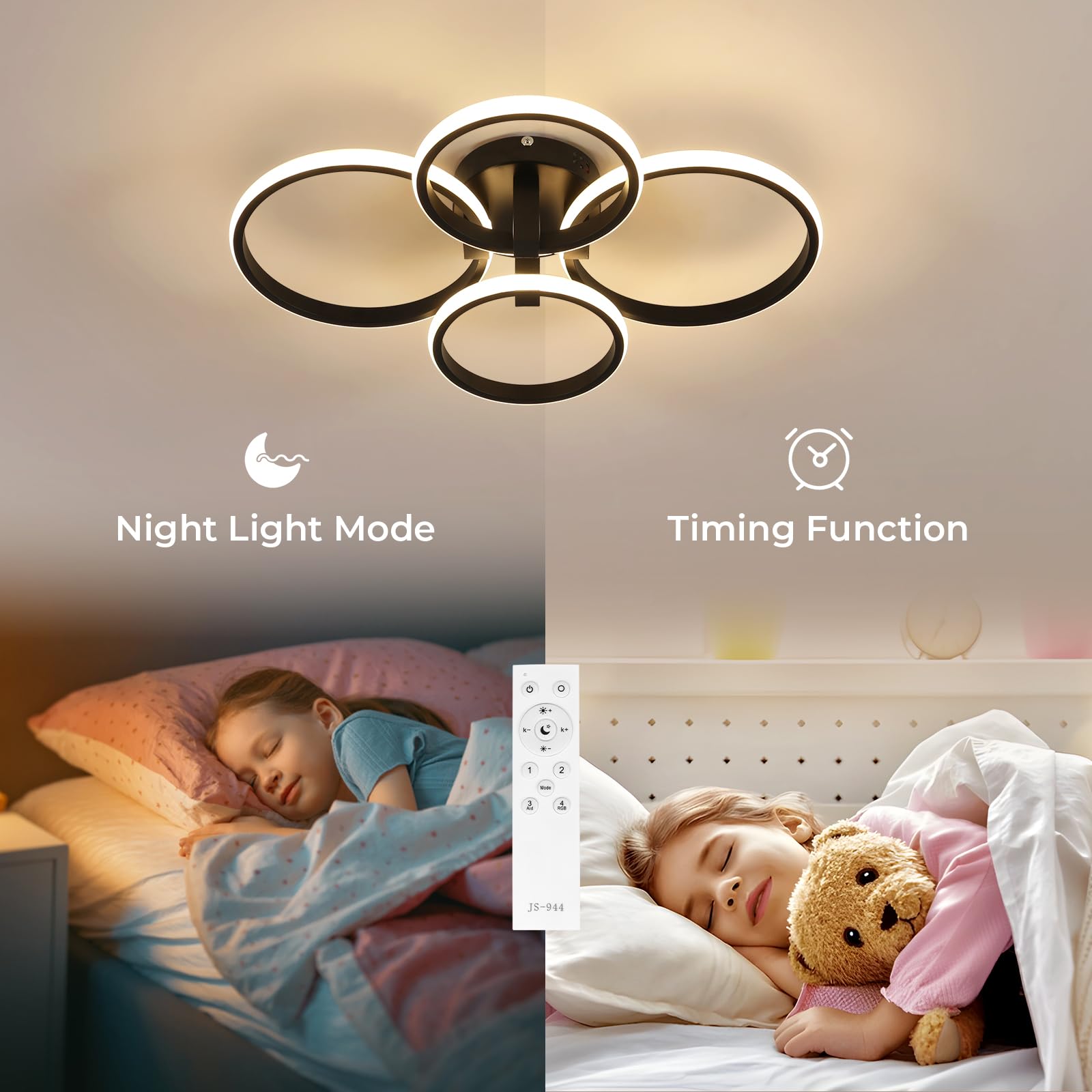 Plafoniera LED Dimmerabile 76W, Lampada da Soffitto Rotondo, Plafoniere Telecomando 3000K-6500K&Smart App, Lampadario Soggiorno Alluminio per Cucina, Soggiorno, Camera da Letto, Ufficio, Cucina, Nero