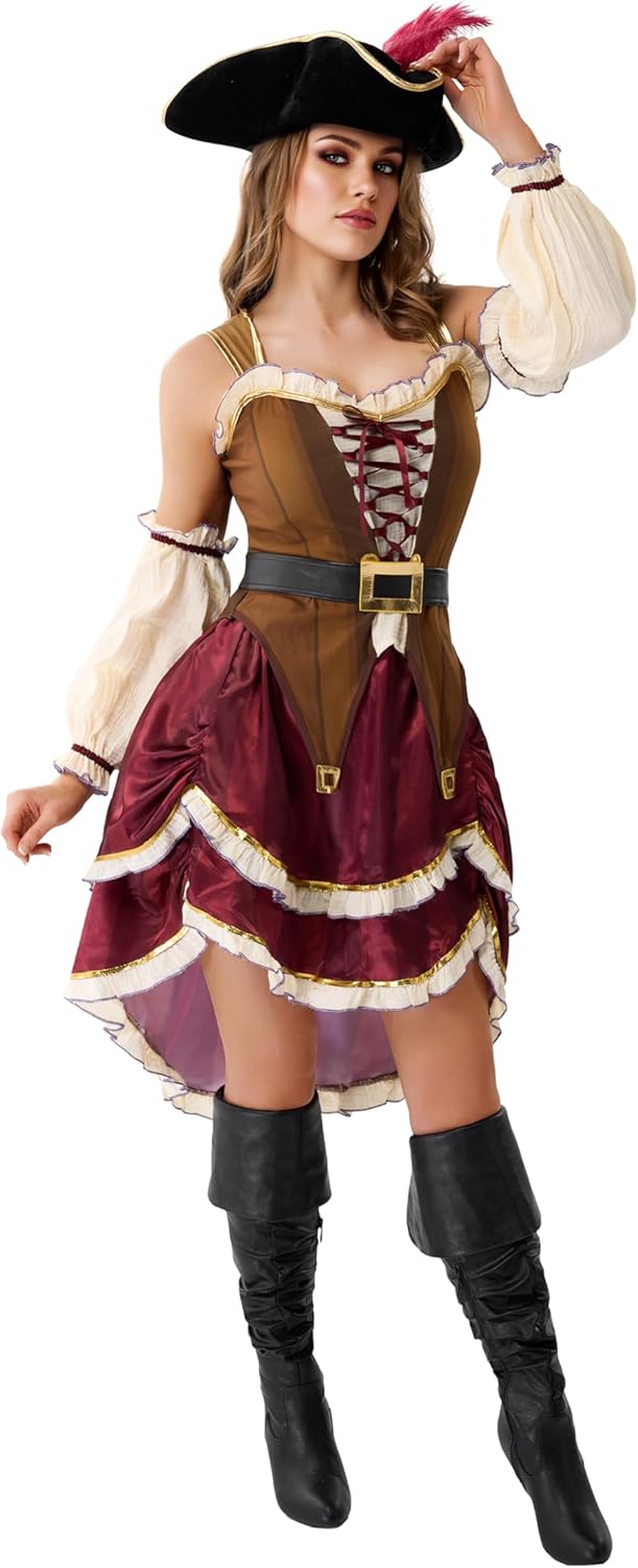 Spooktacular Creations Pirate Costume Women Halloween Adult Pirate Dress with Hat for Halloween Costume Party