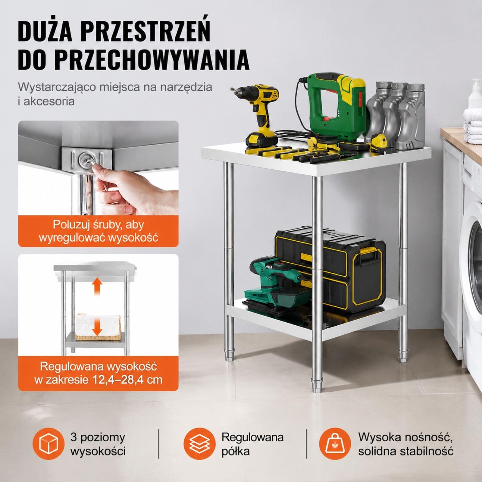 Stół roboczy ze stali nierdzewnej do kuchni gastronomicznej