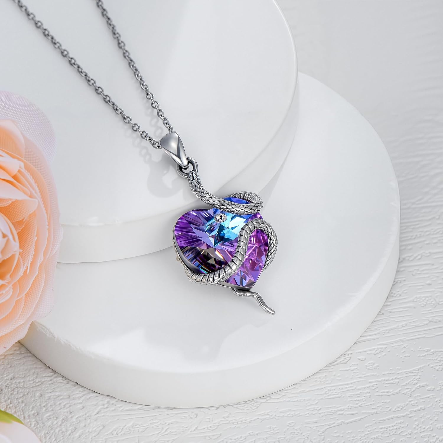 Snake Necklace for Women Sterling Silver Heart Shaped Crystal Snake Pendant Necklace Crystal Jewelry Gifts - Image 3