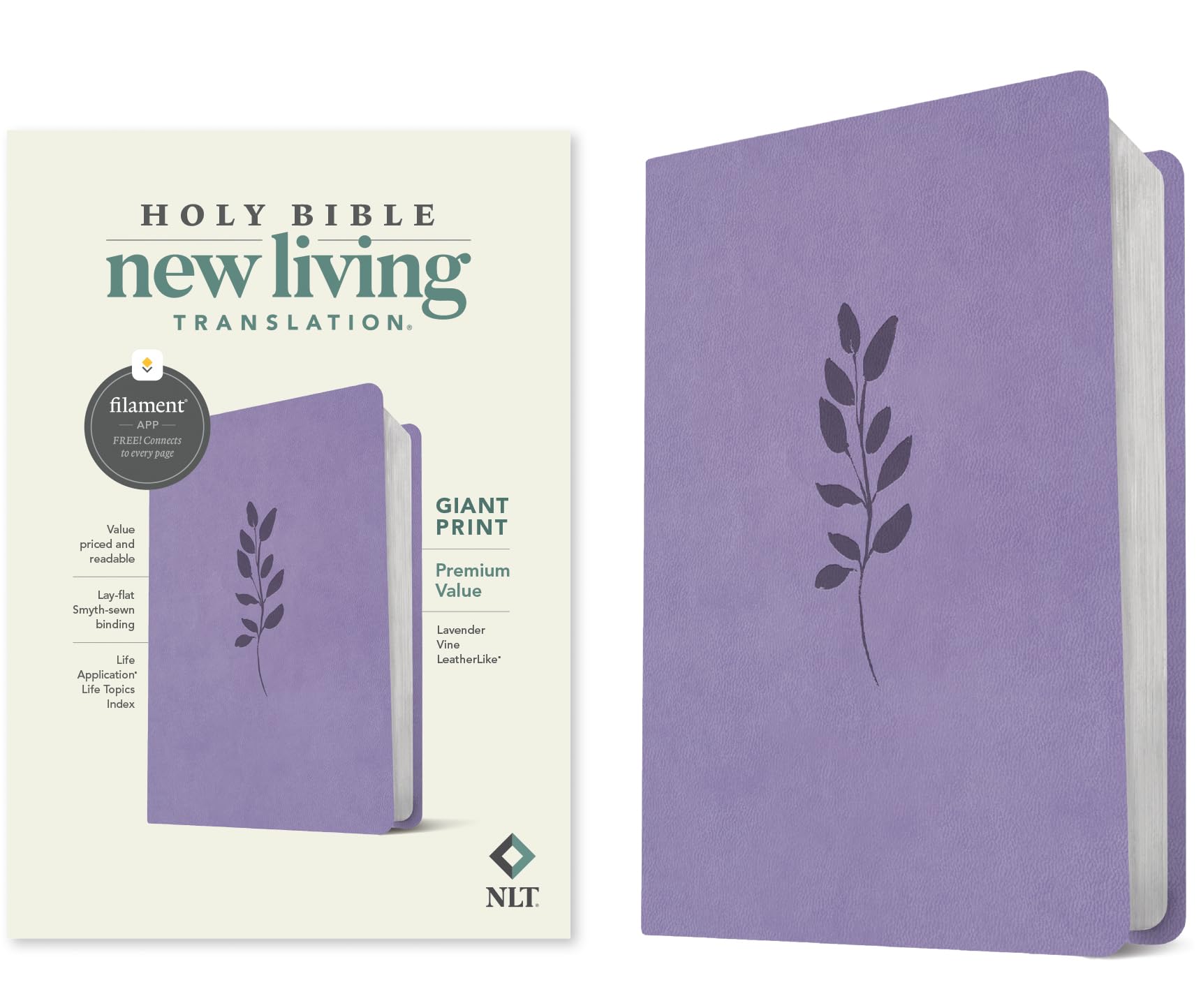 Holy Bible: New Living Translation, Lavender Vine, Giant Print Premium Value, Filament-enabled Edition Imitation Leather – Large Print, 23 July 2024
