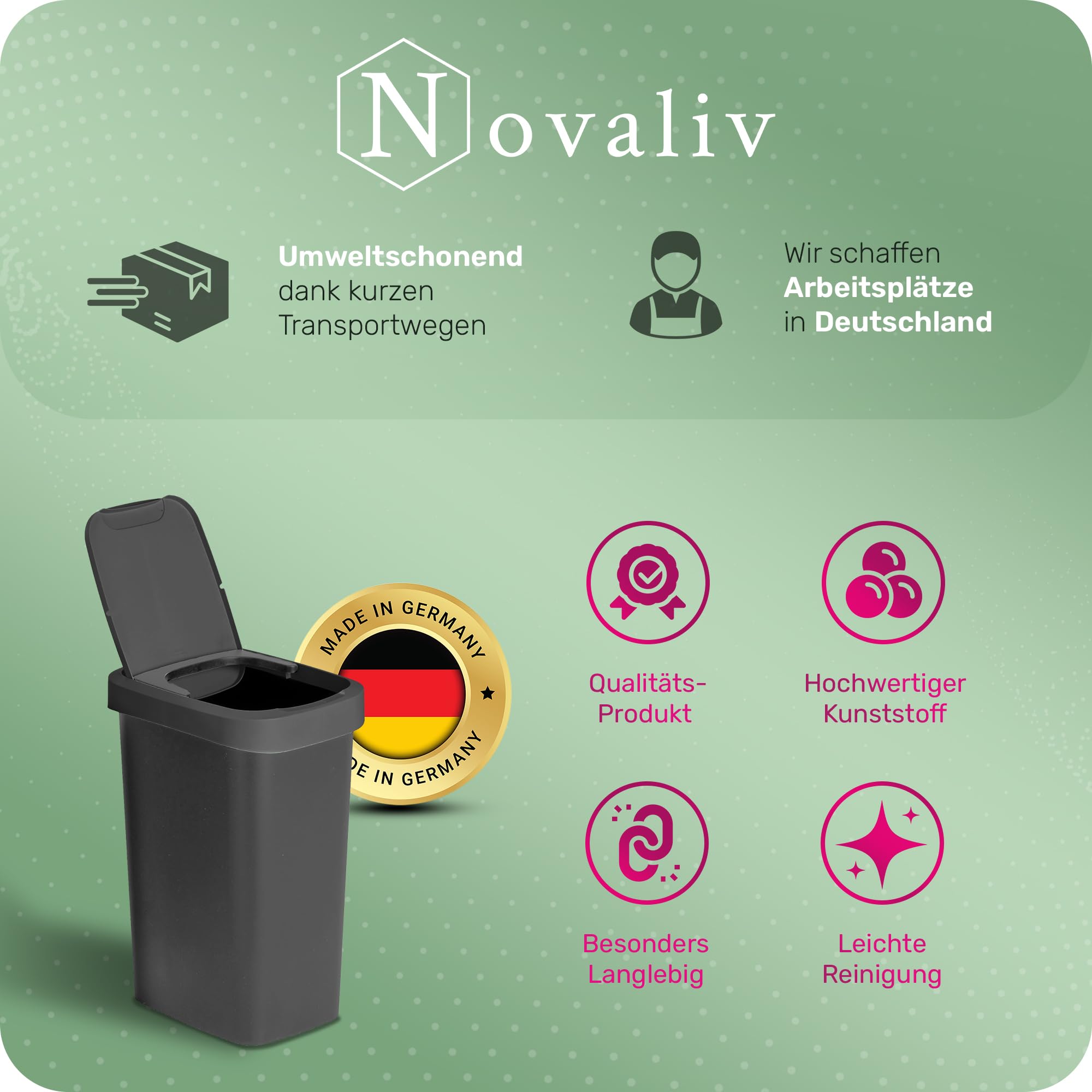 Novaliv Vuilnisemmer 25 l met 2-in-1 deksel, klapdeksel & swingdeksel, anti-geur afvalemmer voor keuken, huishouden, kantoor, afvalemmer, afvalbak, afvalbak, vuilnisbak