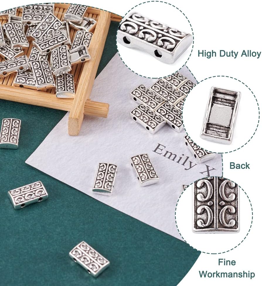 Fashewelry 50Pcs Antique Silver 2 Holes Multi-Strand Rectangle Slide Links Tibetan Metal Separator Connectors 14x8mm for Multilayer Bracelet Jewelry Making - Image 5