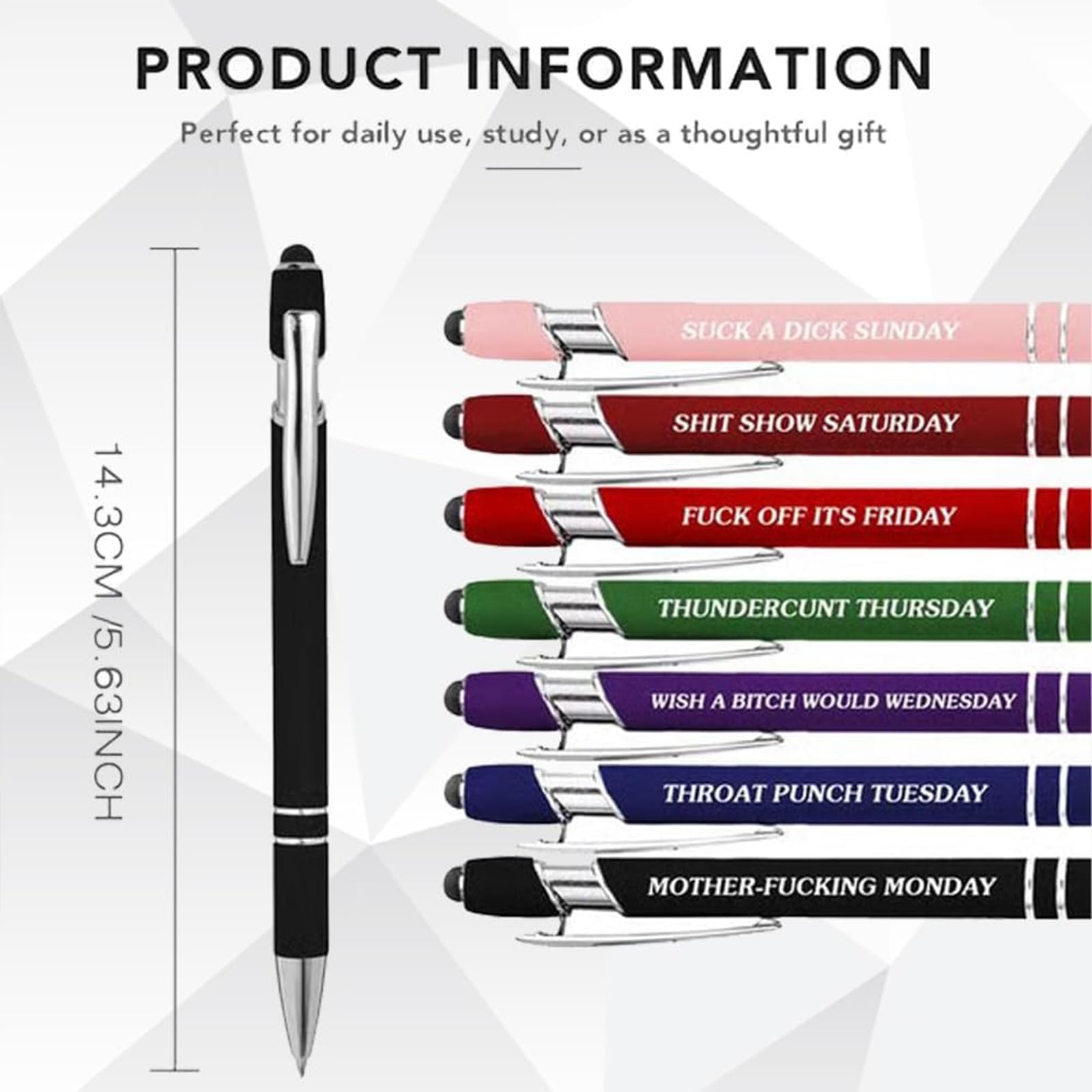 UBIETY Funny Daily Quotes Pen 7 Day Metal Pen Set Funny Stress-Relief Daily Quotes Metal Ballpoint Pens Set — view 7