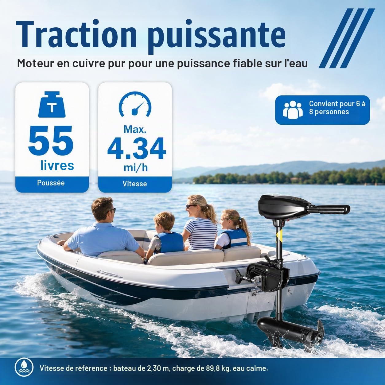 Moteur hors-bord électrique Frederimo de 55LBS, moteur 800W 12V pour bateau de pêche et bateau pneumatique