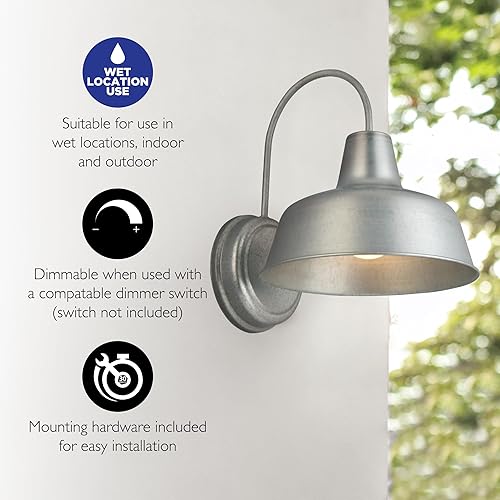 Miniatura 13 de Design House Mason - Lámpara de pared industrial moderna de 1 luz para interior exterior con pantalla metálica para pórtico, entrada, granero.