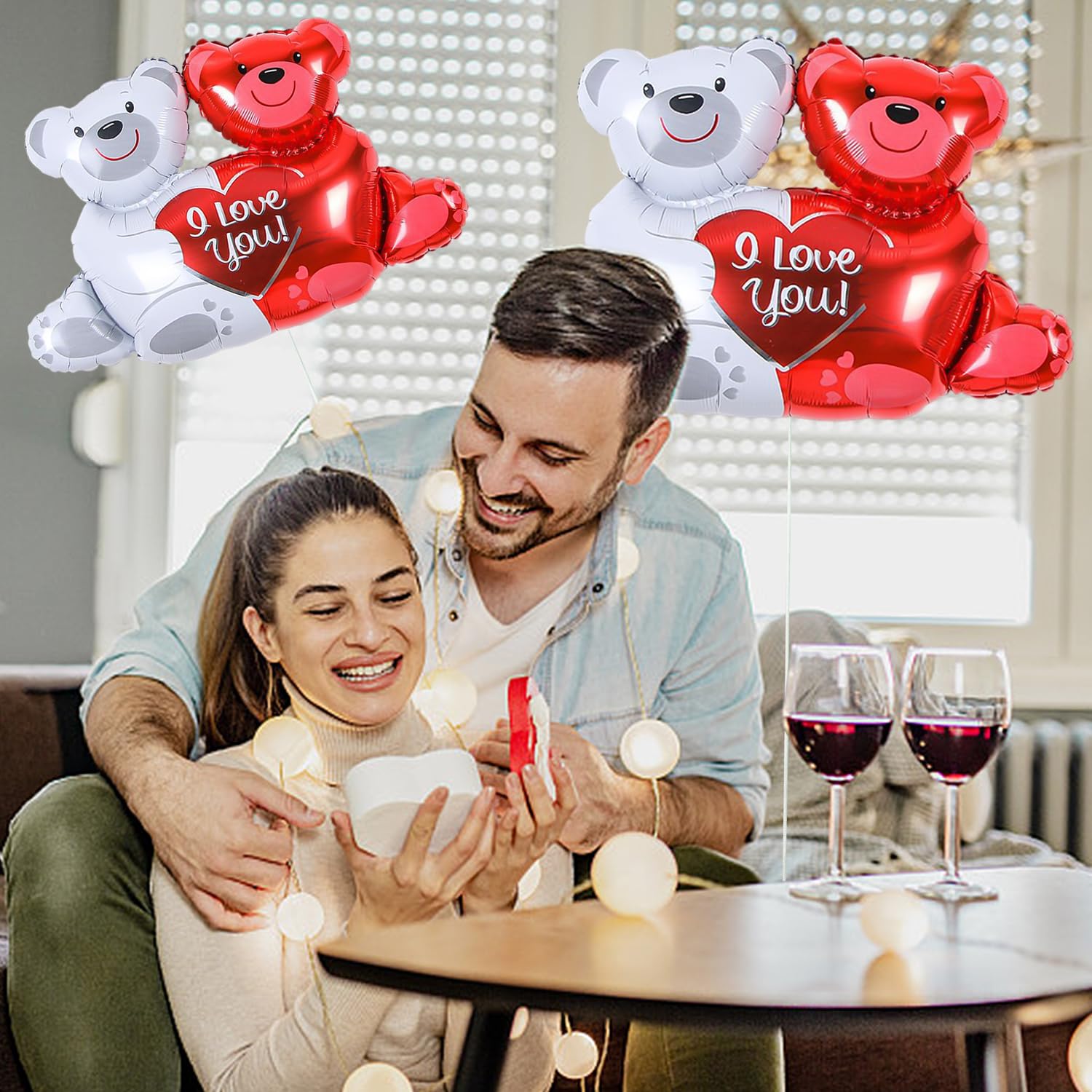2 Stück Bären-Umarmungs Folienballons | Herzform, 100x76 Cm, Wiederverwendbar Für Hochzeit & Romantische Partys