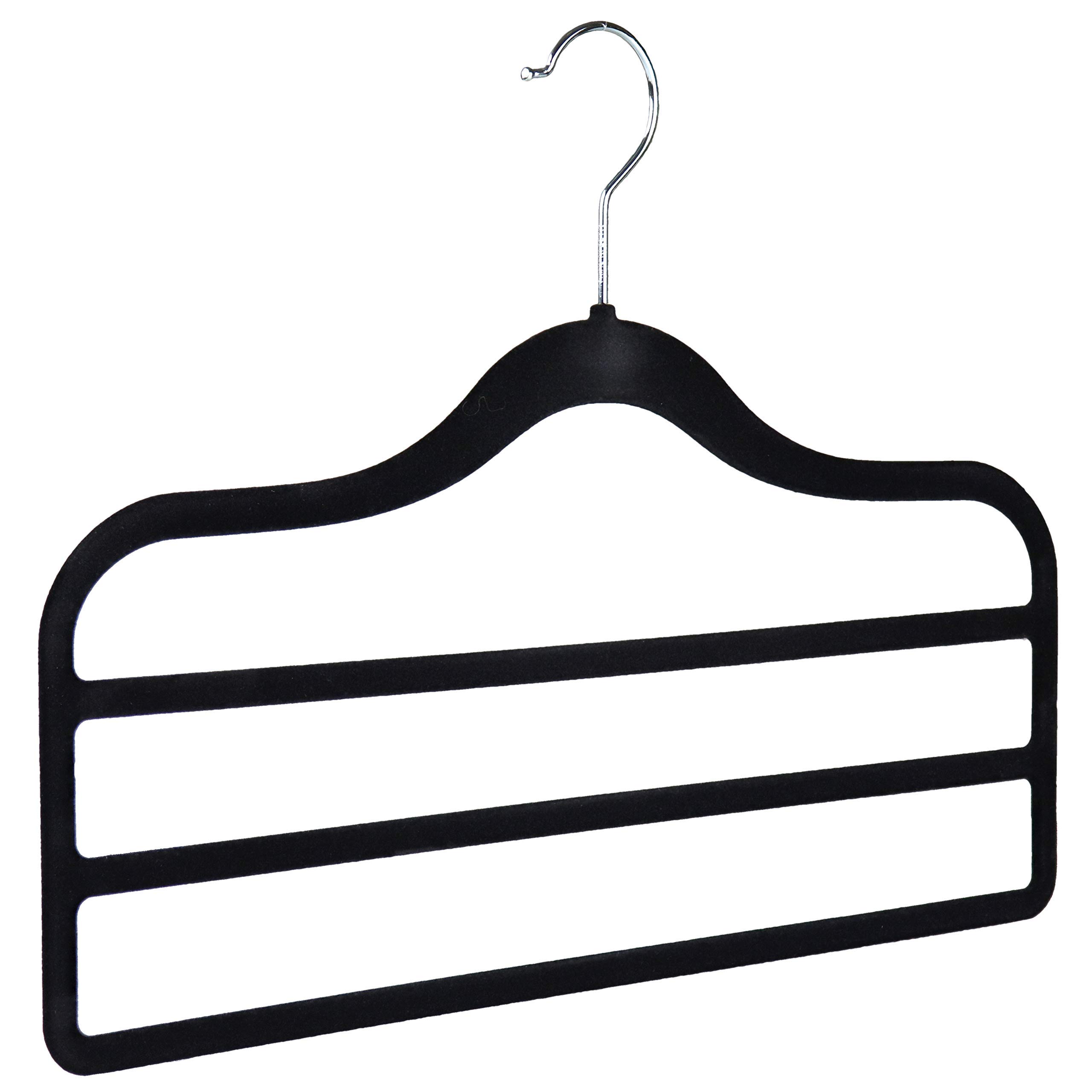 The Hanger Store Black 3 Bar Flocked Velvet Slimline Space Saving Trouser Hanger