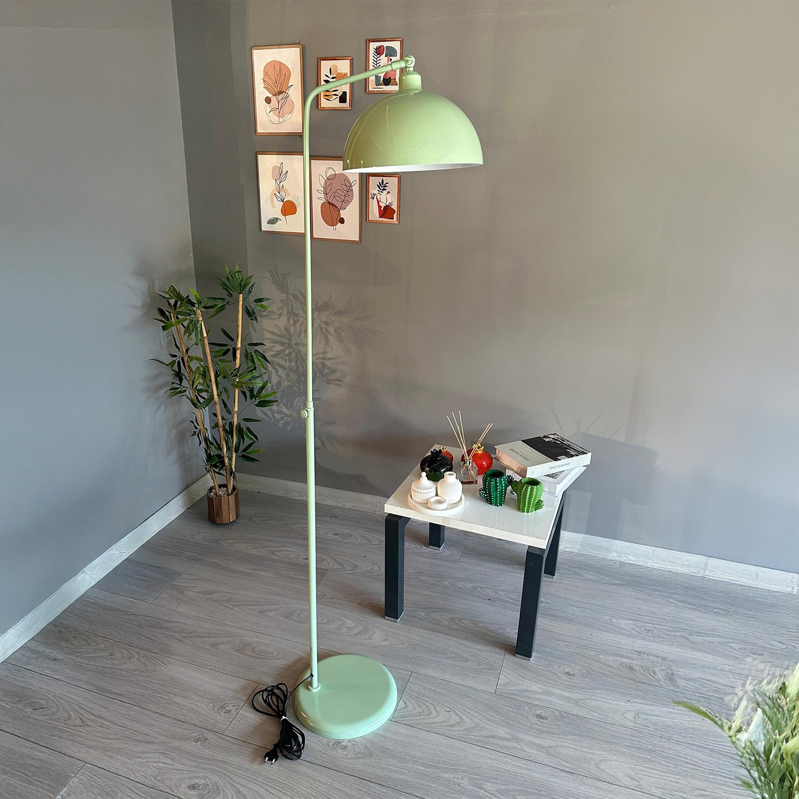 bamyum Gorkiede Lampada da Terra in Metallo, Lampada da Terra per Soggiorno, Camera da Letto, Camera dei Bambini con Attacco E27, Larghezza 30 cm, Paralume Regolabile, Verde Menta
