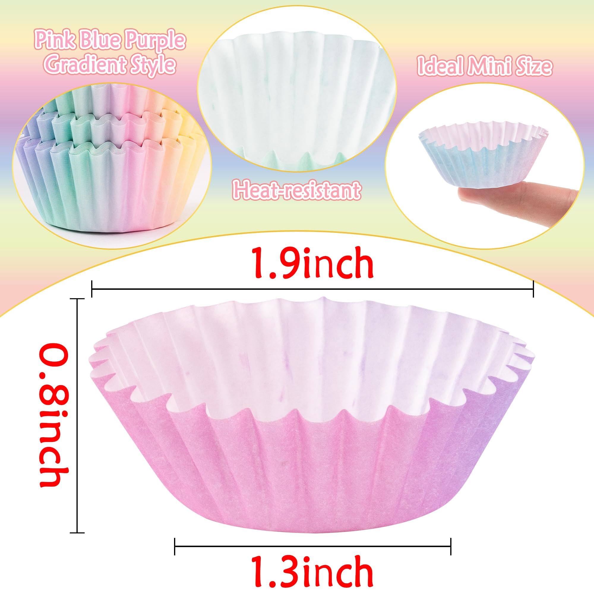 COcnny Mini-Cupcake-Papiereinlagen, Rosa, Blau, Lila, Farbverlauf, Backförmchen, Muffin-Papierhülle, Cupcakes, Wrappers für Babyparty, Kuchen, Schokolade, Süßigkeiten, Zubehör für Geburtstag,