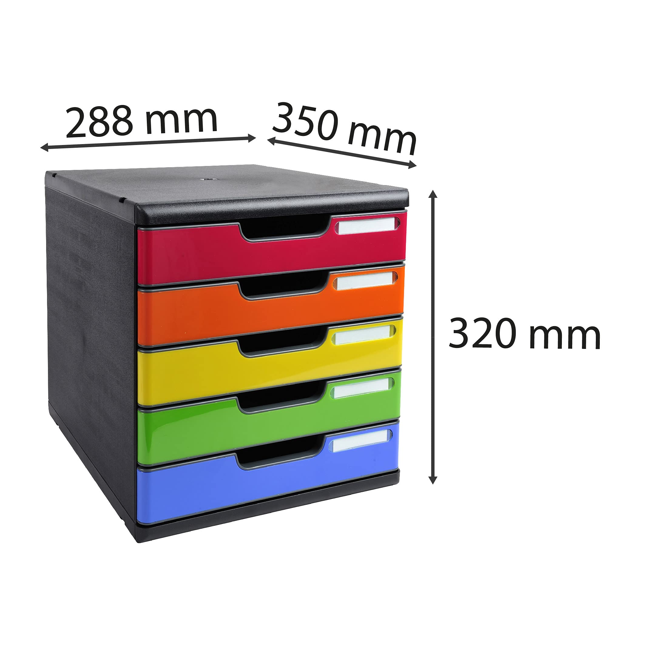 Exacompta 301798D Ablagebox Modulo mit 5 Schubladen für DIN A4+ Dokumente. Belastbare Schubladenbox mit hoher Kapazität für mehr Platz auf dem Schreibtisch Harlekin schwarz/bunt