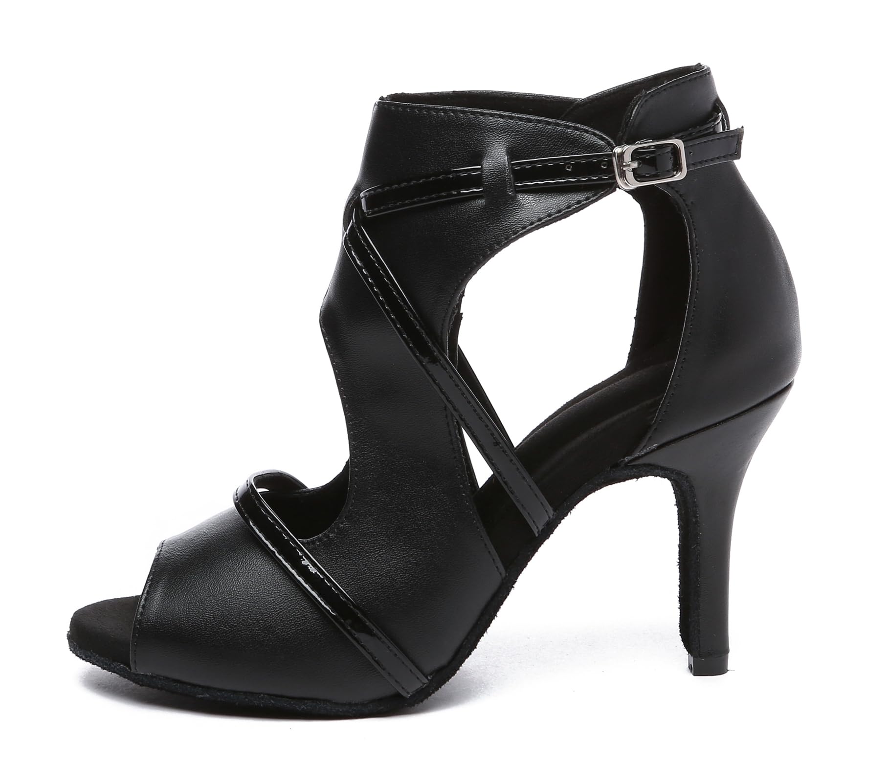 Minishion Womens Salsa Dance Shoes Cut-Out Ballroom Dancing Sandals Evening Heels L585 Black US 7.5