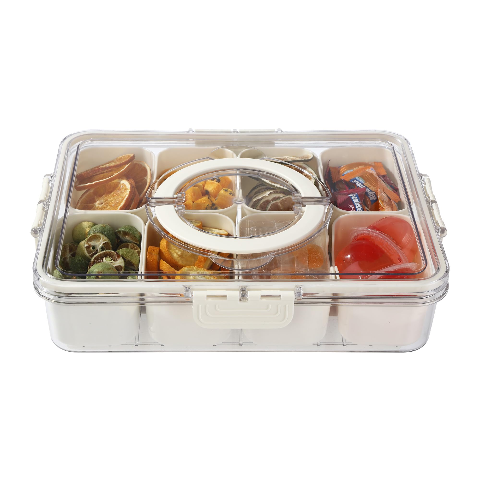 Lahnaokfis Snackbox met deksel en handgreep, 8 vakken, gedeelde lade voor snacks, met uitneembare snacks, draagbare voedselcontainer voor picknicks en familiebijeenkomsten