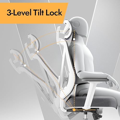 Miniatura 5 de Silla de oficina ergonómica de malla, soporte lumbar ajustable 3D y reposabrazos 3D, respaldo en forma de V, silla de escritorio ajustable para