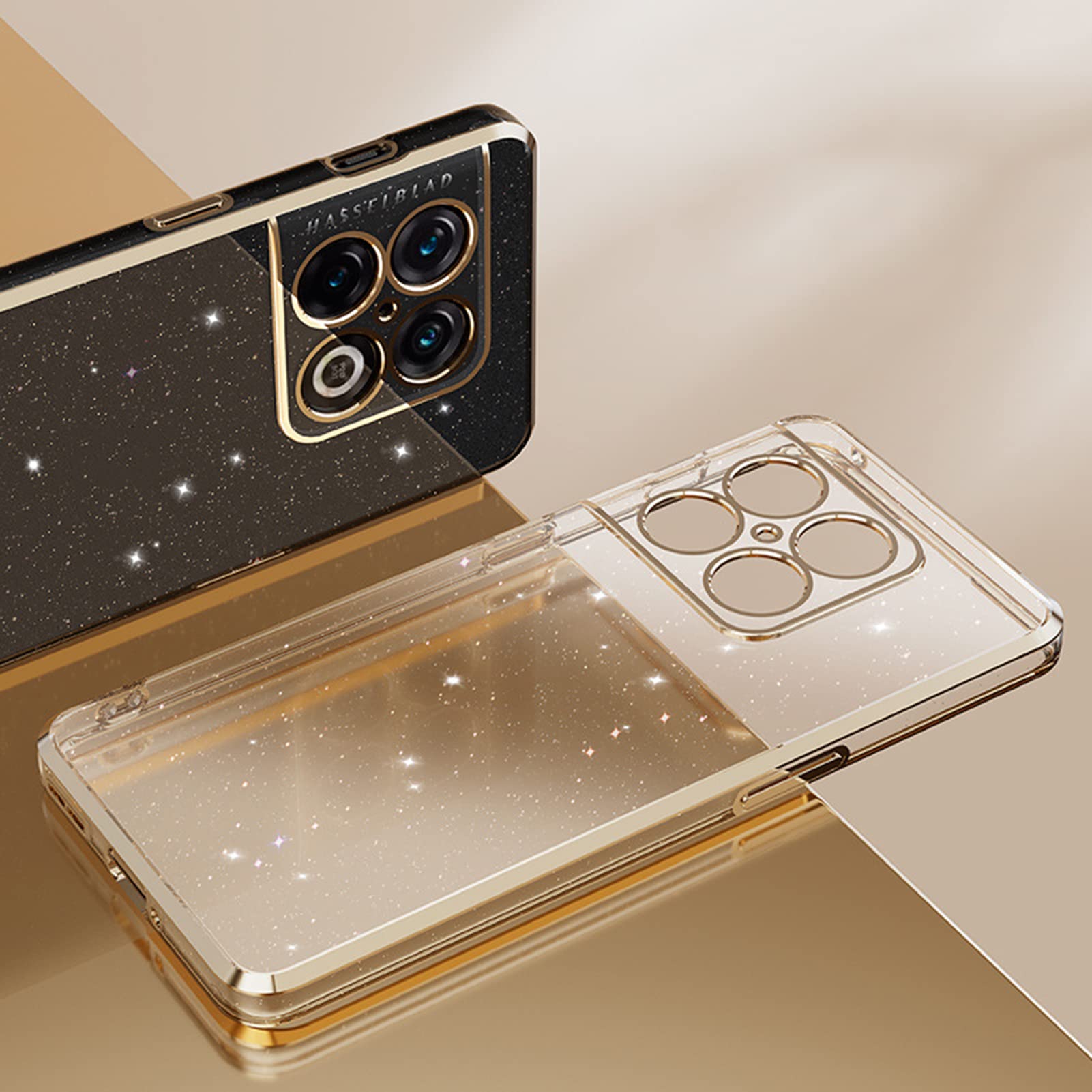 Custodia per OnePlus 10 PRO 5G, Brillante Case Trasparente con Funzione Anti-Ingiallimento Cover Slim TPU Silicone Custodia Resistente Smartphone Case,d'oro