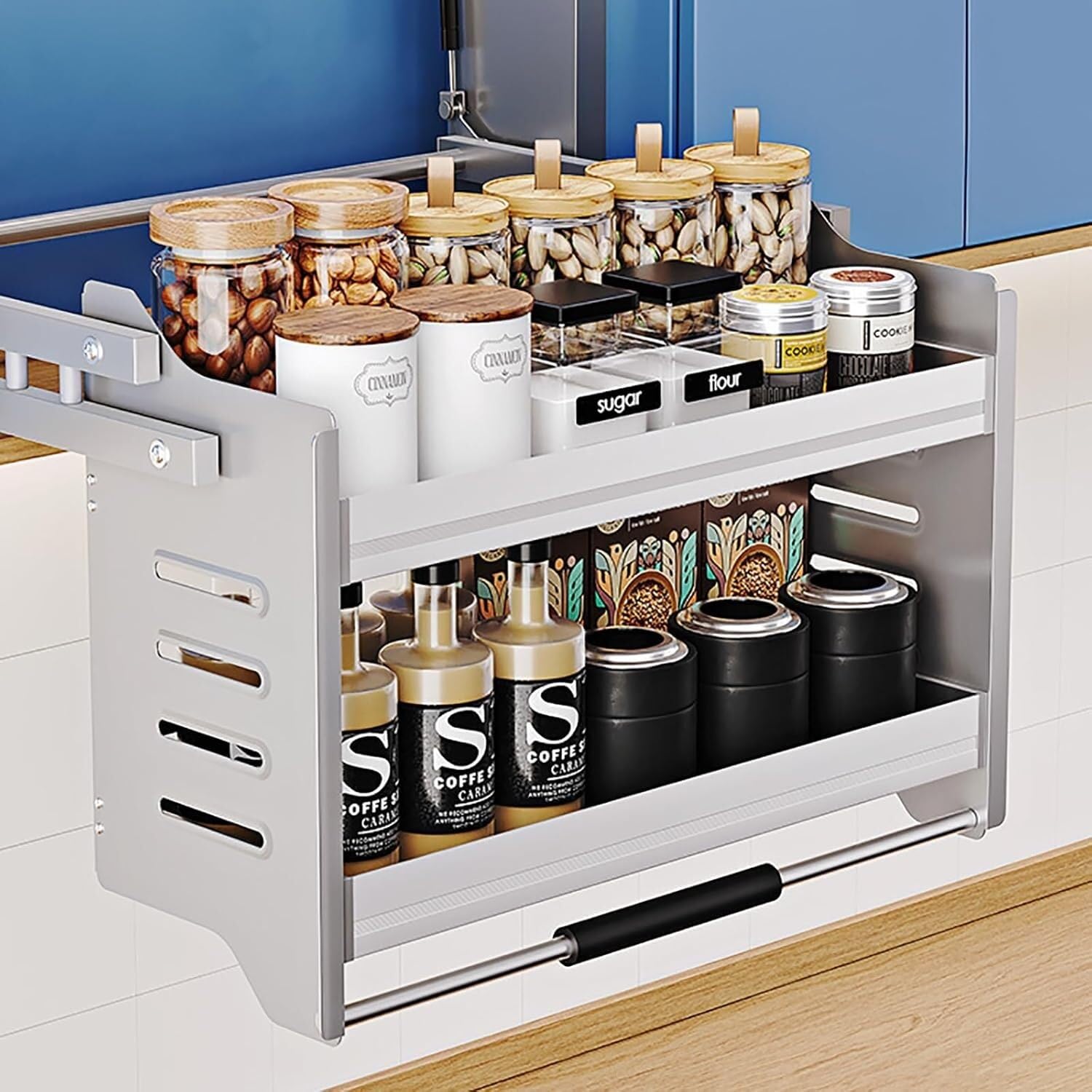 OLSKFUH Upper Kitchen Cabinet Storage Lift-Up Upper Cabinet Pull-Down Shelf Bracket Metal Pull-Down Heavy Duty Shelf For Spice Storage,22.2