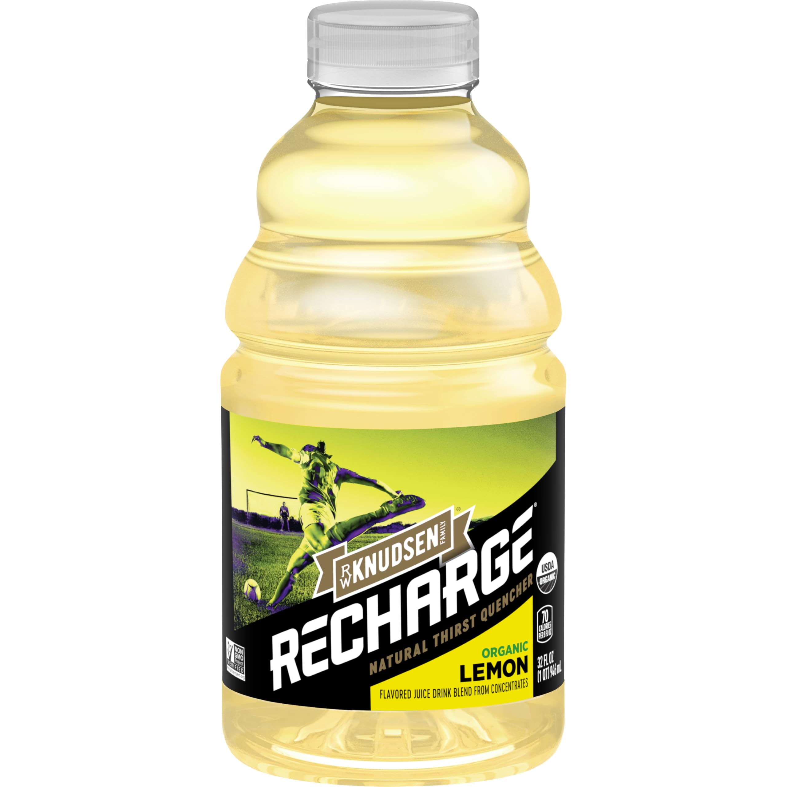 R.W. Knudsen Recharge Organic Lemon Flavored Juice Sports Beverage with Electrolytes, 32 Ounces (Pack of 6)