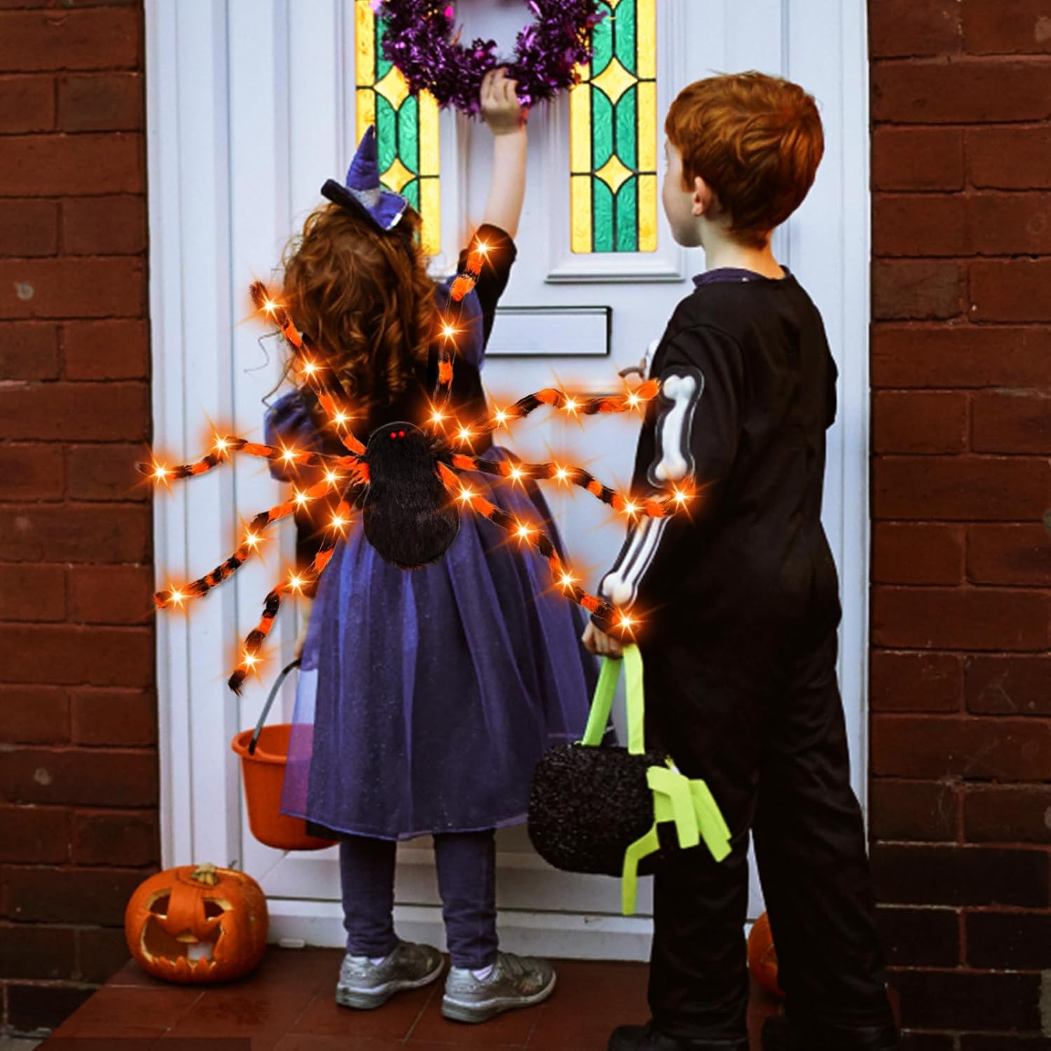 Garma Halloween Giant Spider Costume for Kids Adults, 60 LED Halloween Plush Spider Candy Backpack Props with Halloween Spider Party Headband Topper Halloween Decorations Accessories- Battery Required - Image 6