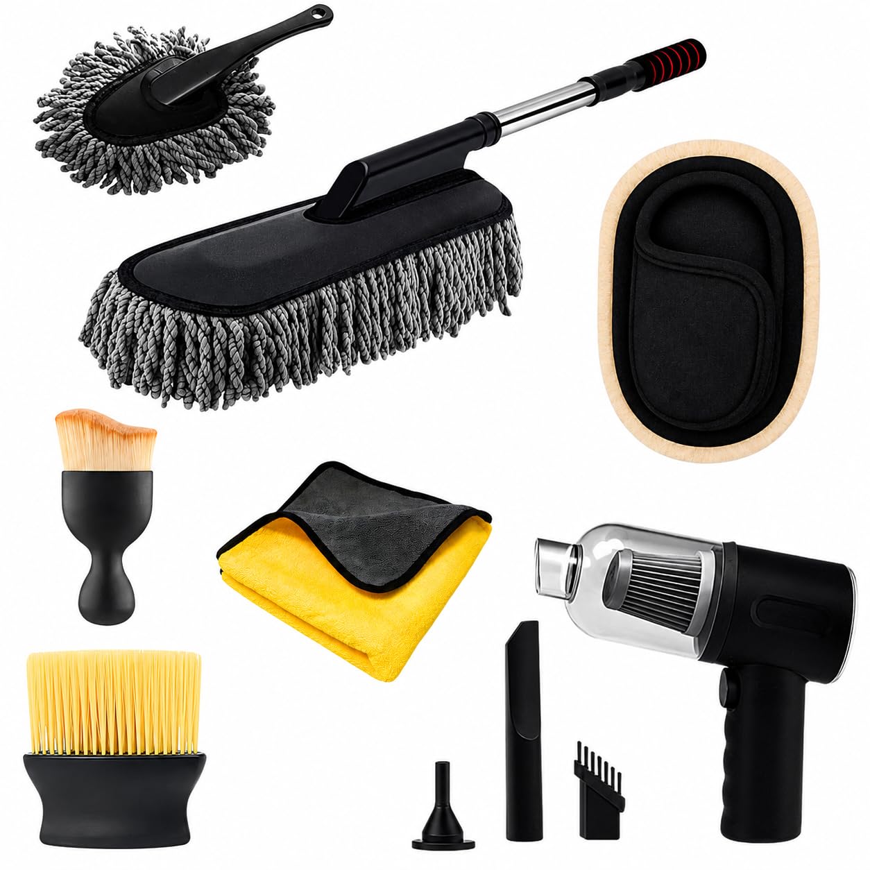 Valleycomfy 7 PCS Car Cleaning Kit with 3-in-1 Mini Vacuum Cleaner, Microfiber Cloth,Big Duster,Car Cleaning Sprey,Wheel Brush,AC Vent Brush&Interior Dust Brush,for velar,Truck-image-35